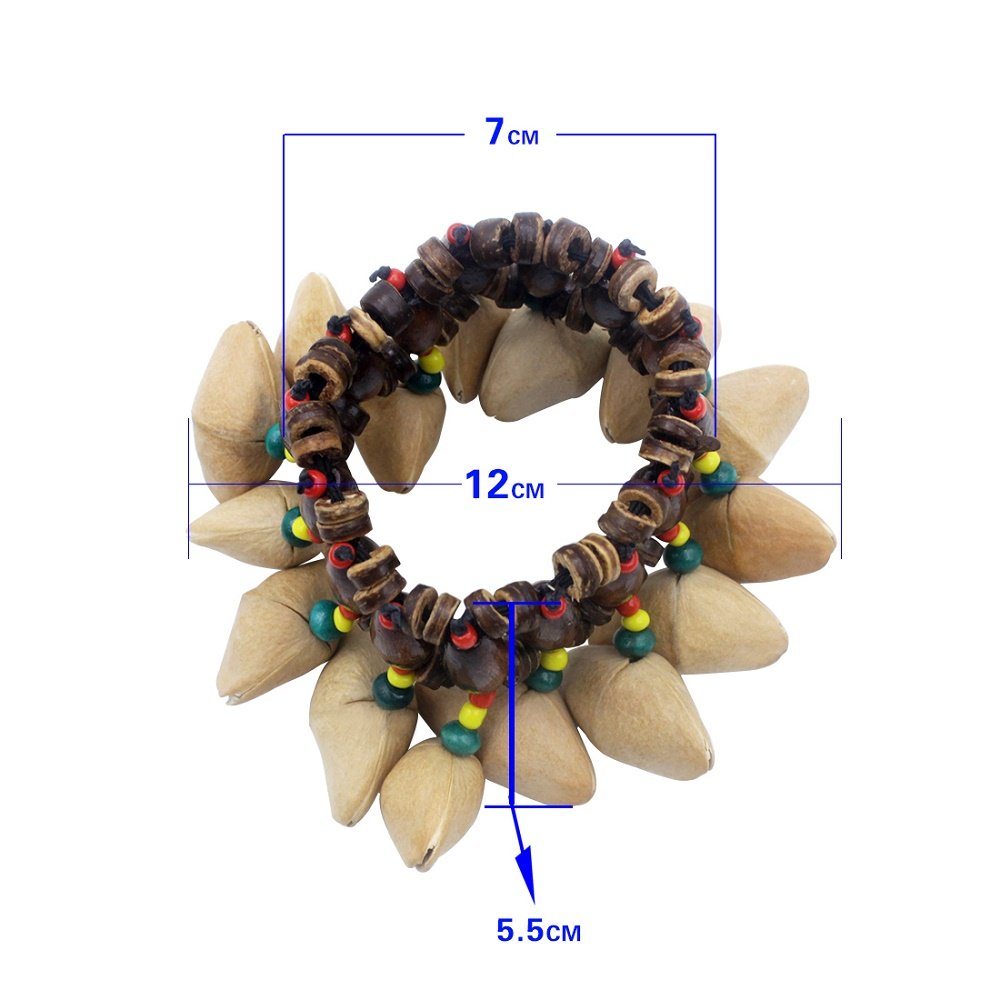 Mowind 2Pcs African Tribal Style Nuts Shell Bracelet Dora Nut Handbell Percussion Accessories