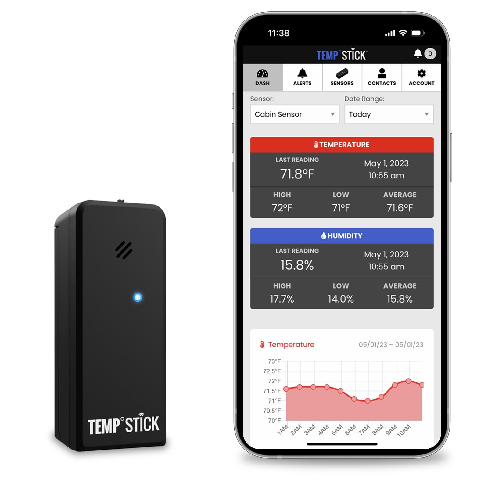 Temp Stick Remote Wifi Temperature & Humidity Sensor. No Subscription. 24/7 Monitor, Unlimited Text, App & Email Alerts. Free Ap