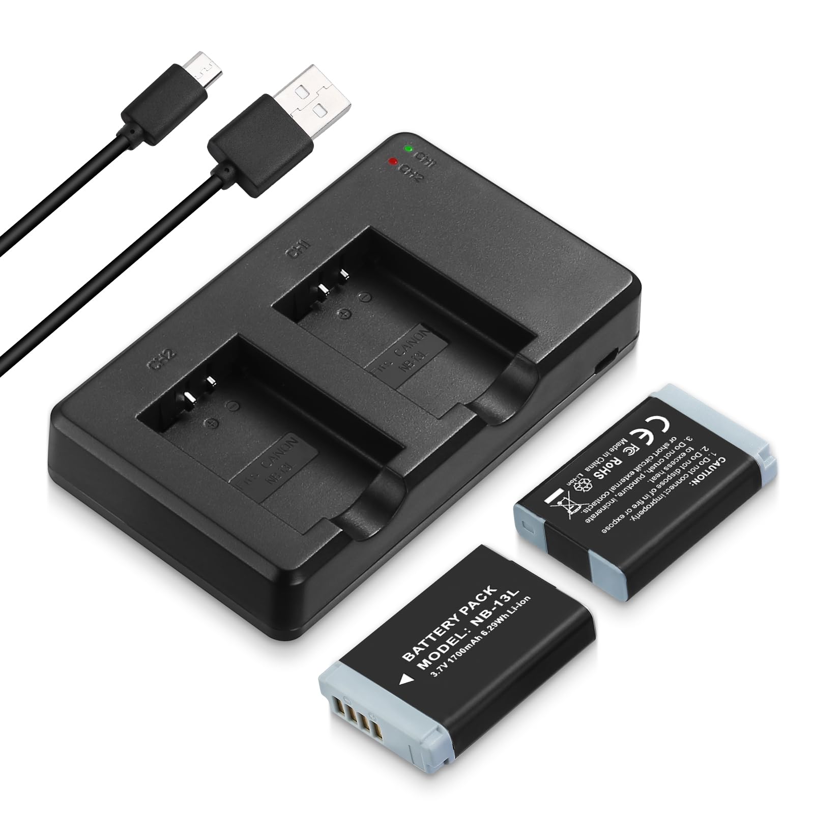 NB-13L Battery 2-Pack and USB Dual Battery Charger for PowerShot SX720 HS, SX730 HS, SX740 HS, SX620 HS, G1 X Mark III, G5 X, G7
