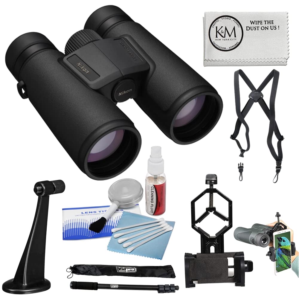Nikon 12X42 Monarch M5 Binoculars | Black Bundle With Binocular Harness + Smartphone To Binocular Adapter + Binocular To Tripod