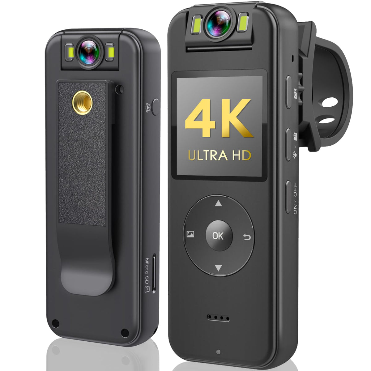 Honghoo 128Gb Body Camera 4K 30Fps Uhd Recording,1.4 In Screen Recorder Night Vision Lighting 6Hr Battery Life Wearable Camcorde