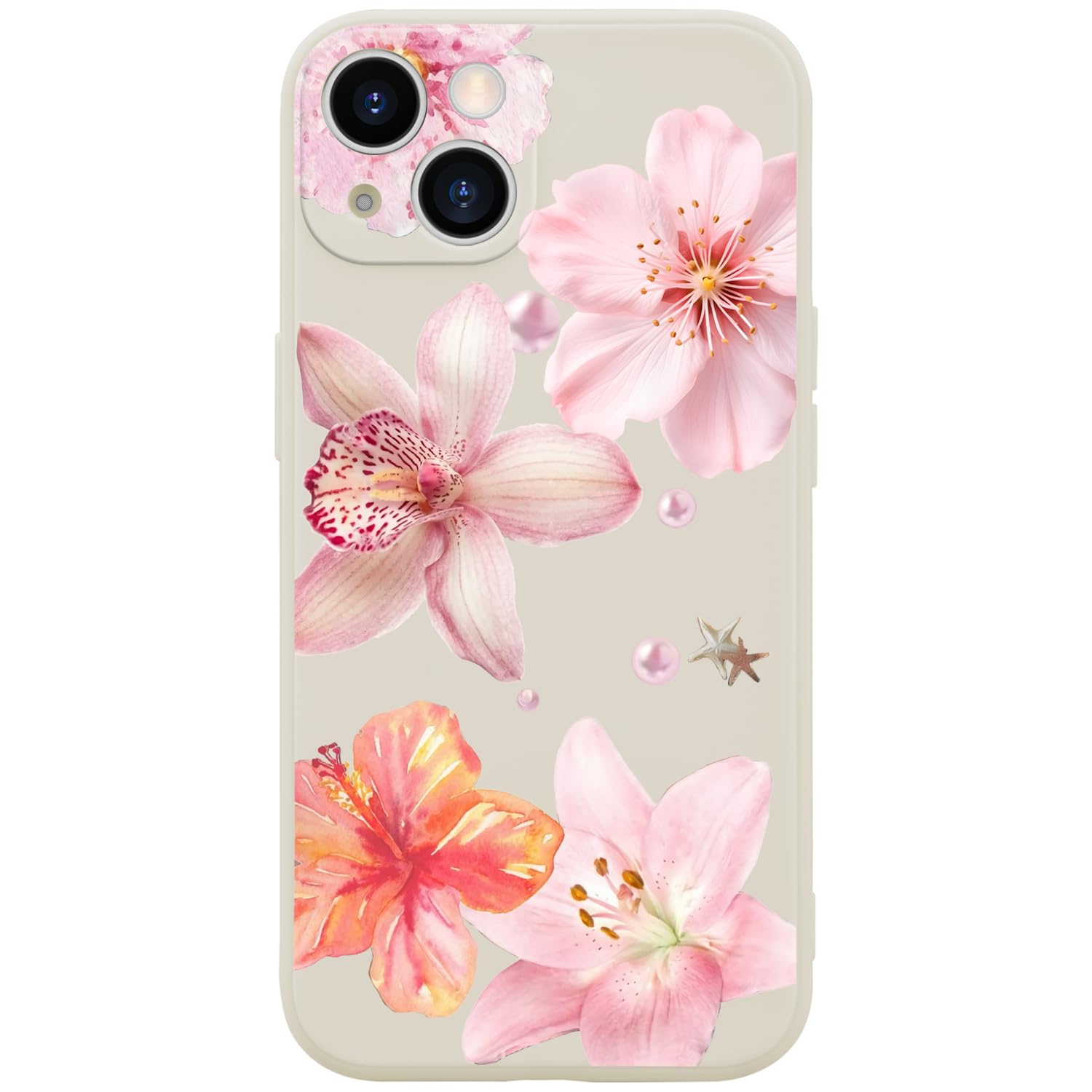 Wihytec Pink Lily Flower Patterned Phone Case Cover for iPhone 13 Pink Lily Case Cover Liquid Silicone Soft Gel Rubber Matt Phon