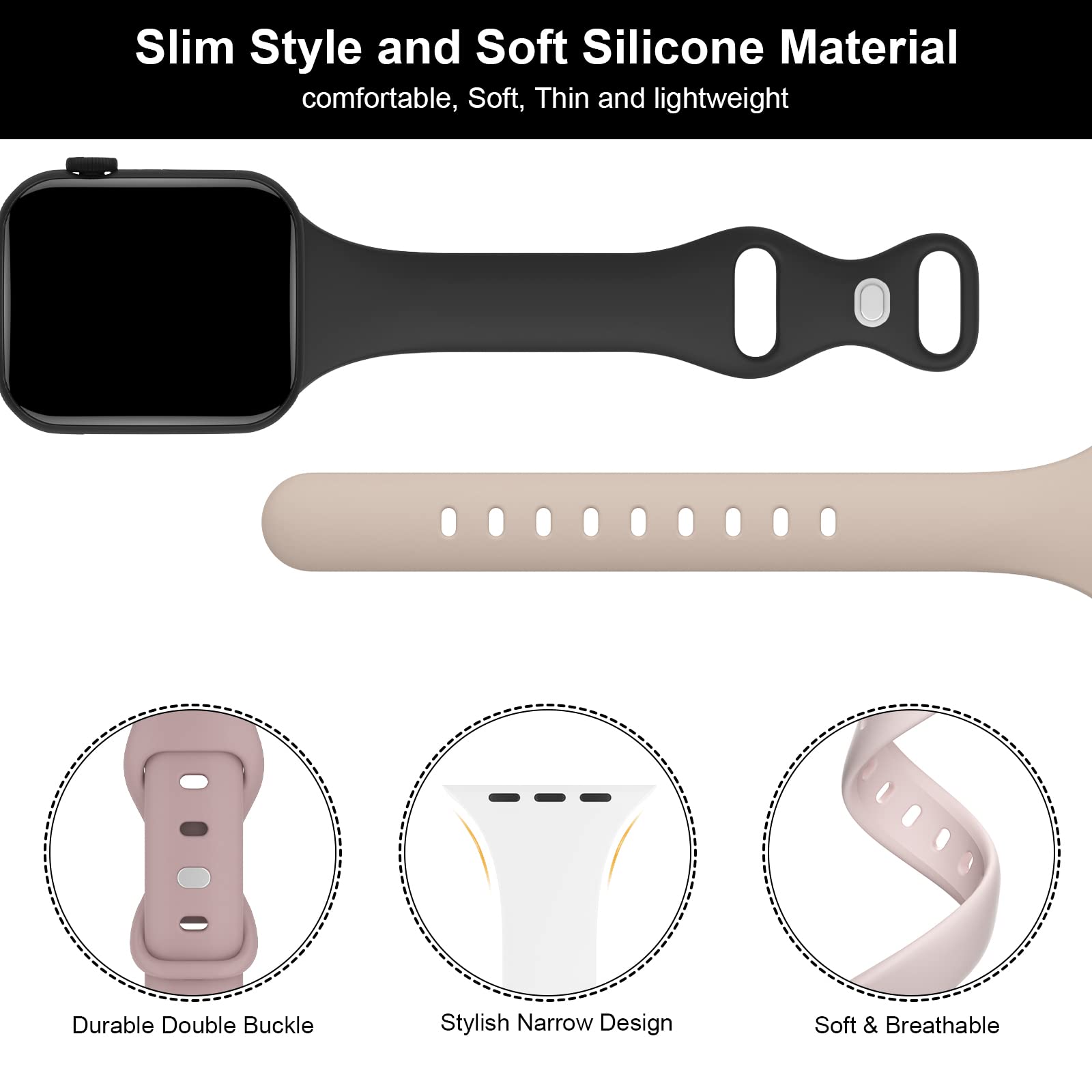 5 Pack Silicone Slim Bands Compatible With Apple Watch Band 38Mm 42Mm 40Mm 44Mm 41Mm 45Mm 46Mm 49Mm, Soft Narrow Sport Strap Thi