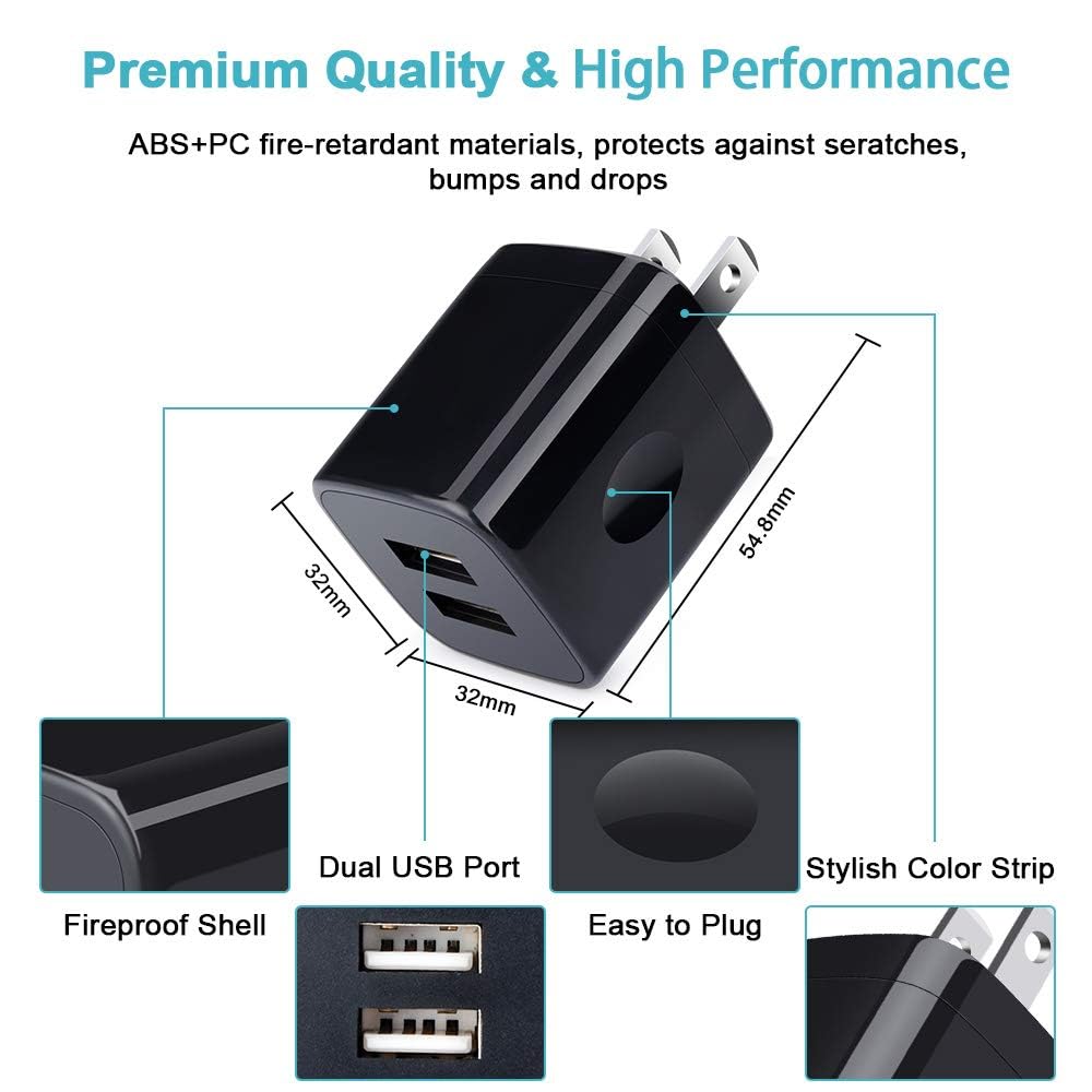 Usb Wall Charger, Charger Block, 3 Pack 2.4A Dual Port Charging Block Charger Cube Power Adapter Charge For Iphone 16 15 14 13 1