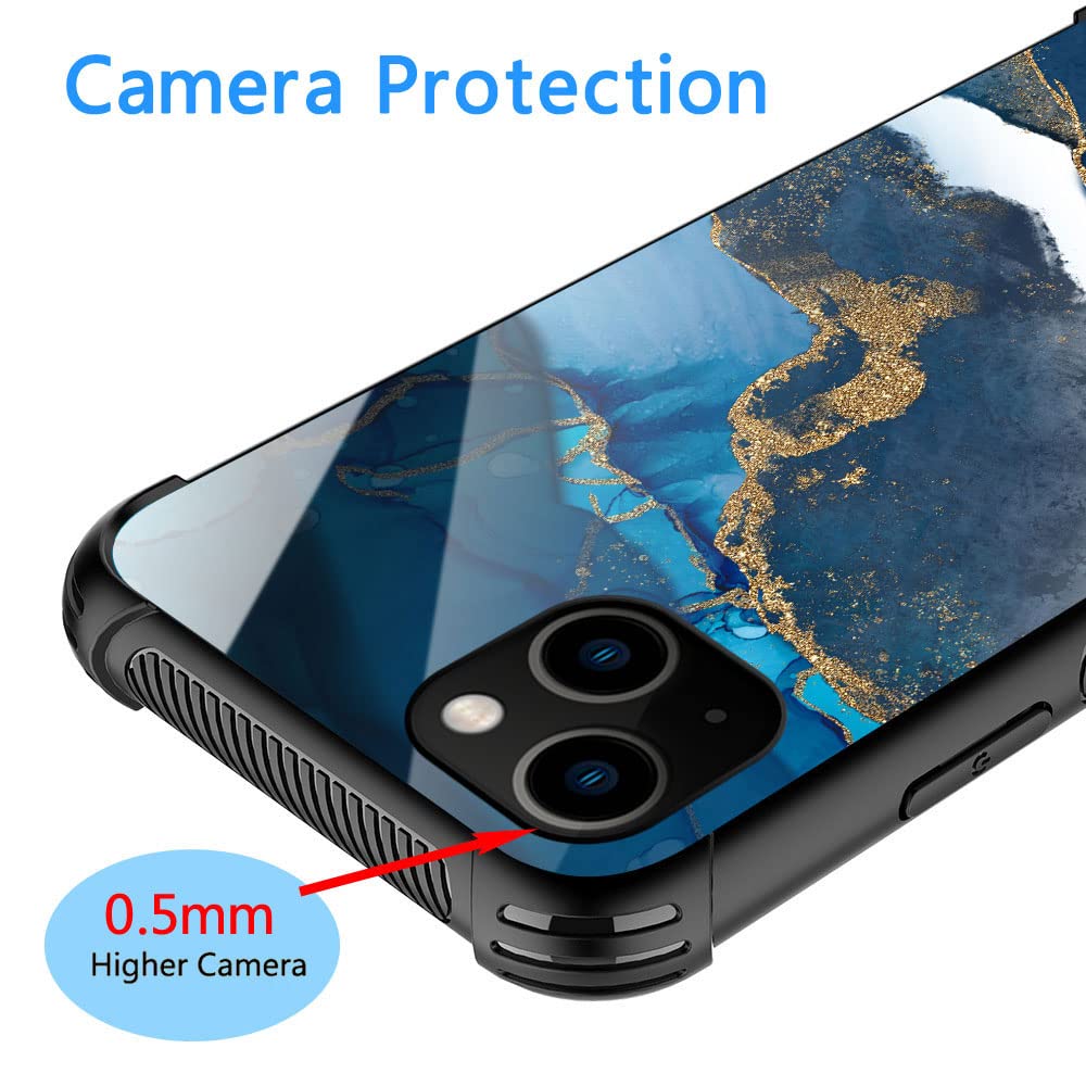 ZHEGAILIAN Phone Case Compatible iPhone 13 Pro Max Blue Marble Anti-Scratch Organic Glass Rubber 6.7 inch