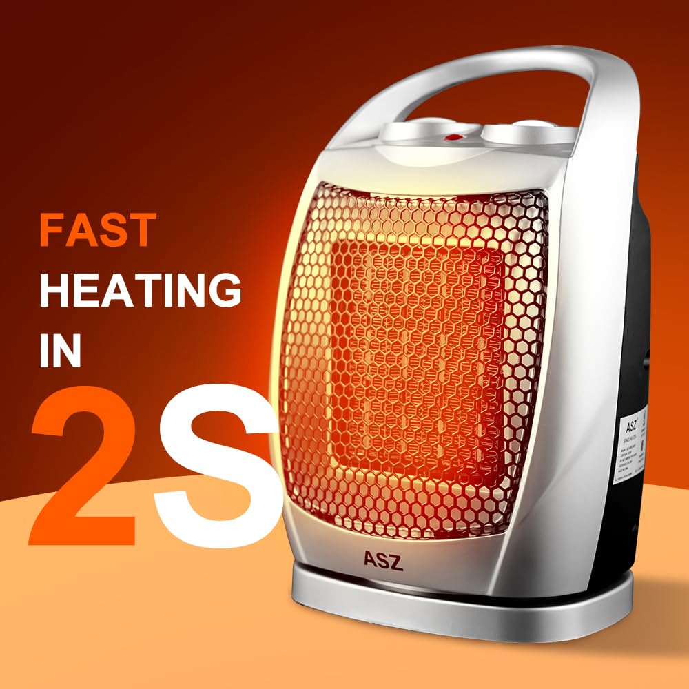 Asz Small Ceramic Space Heater Desk Indoor Use, 750W/1500W Safe Heat Electric Heater With Thermostat, Ul Certificate, Quiet For