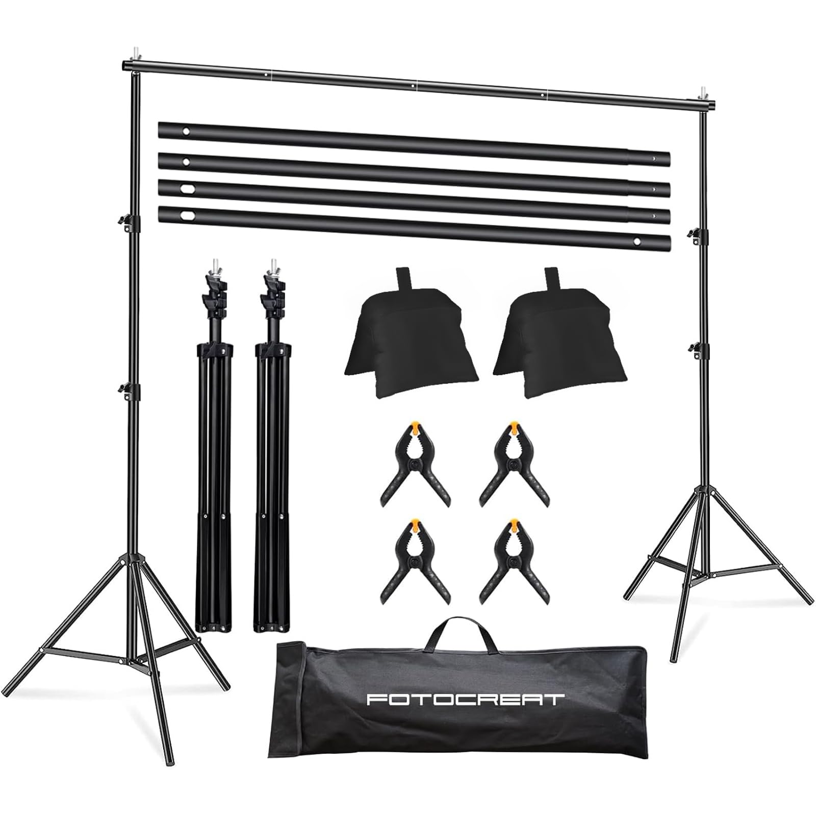 Fotocreat Backdrop Stand Kit 6.5X10Ft Adjustable Photography Photo Studio Background Support System With Carry Bag And,4 Backdro