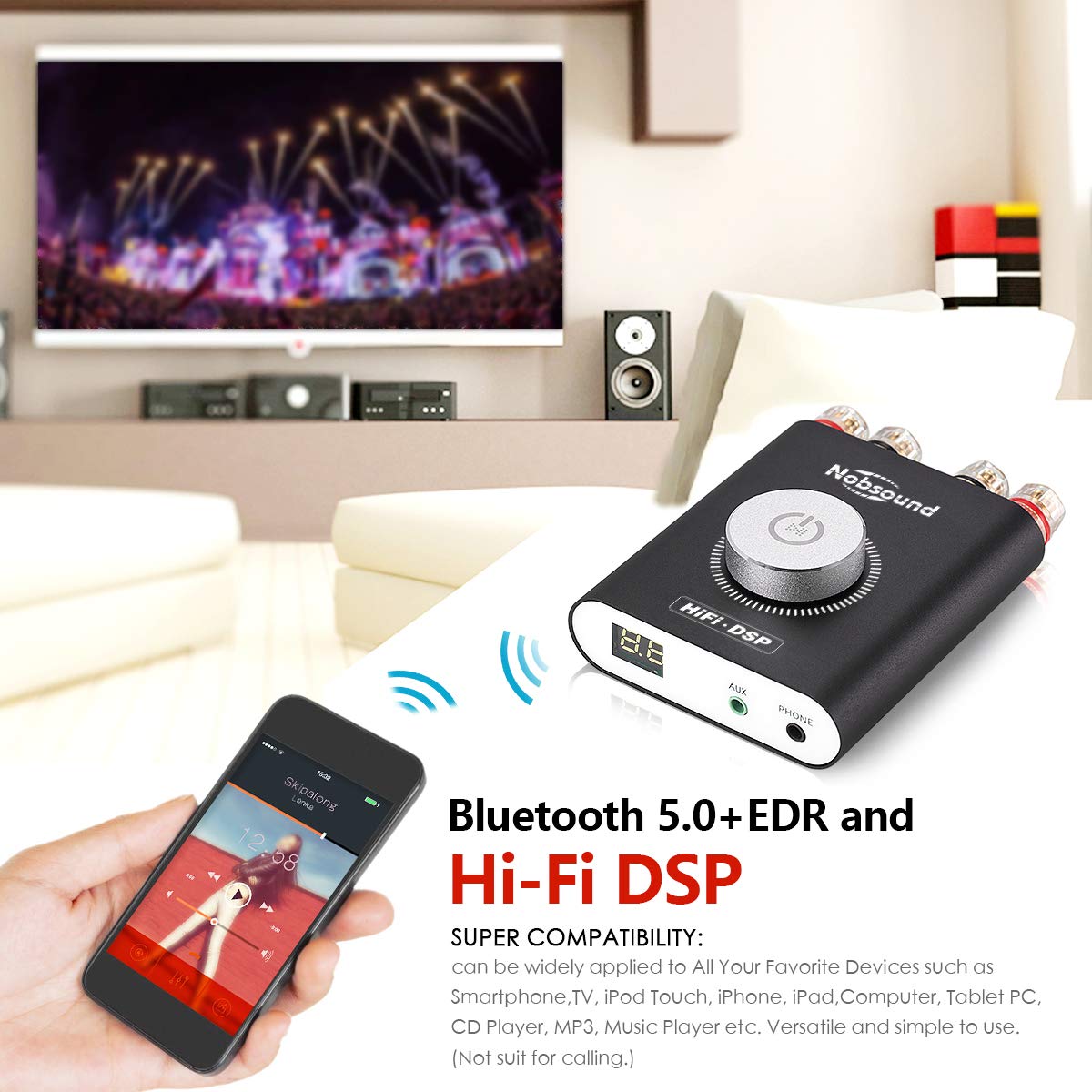 Nobsound Ns 20G 200W Mini Bluetooth 5.0 Power Amplifier 2.0 Channel Wireless Receiver Hi Fi Dsp Stereo Headphone Audio Amp Led D