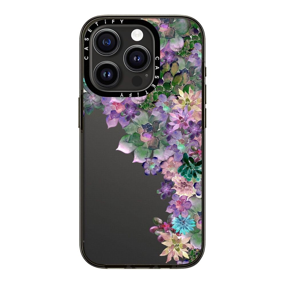Casetify Compact Iphone 15 Pro Case [2X Military Grade Drop Tested / 4Ft Drop Protection]   My Succulent Garden   Clear Black