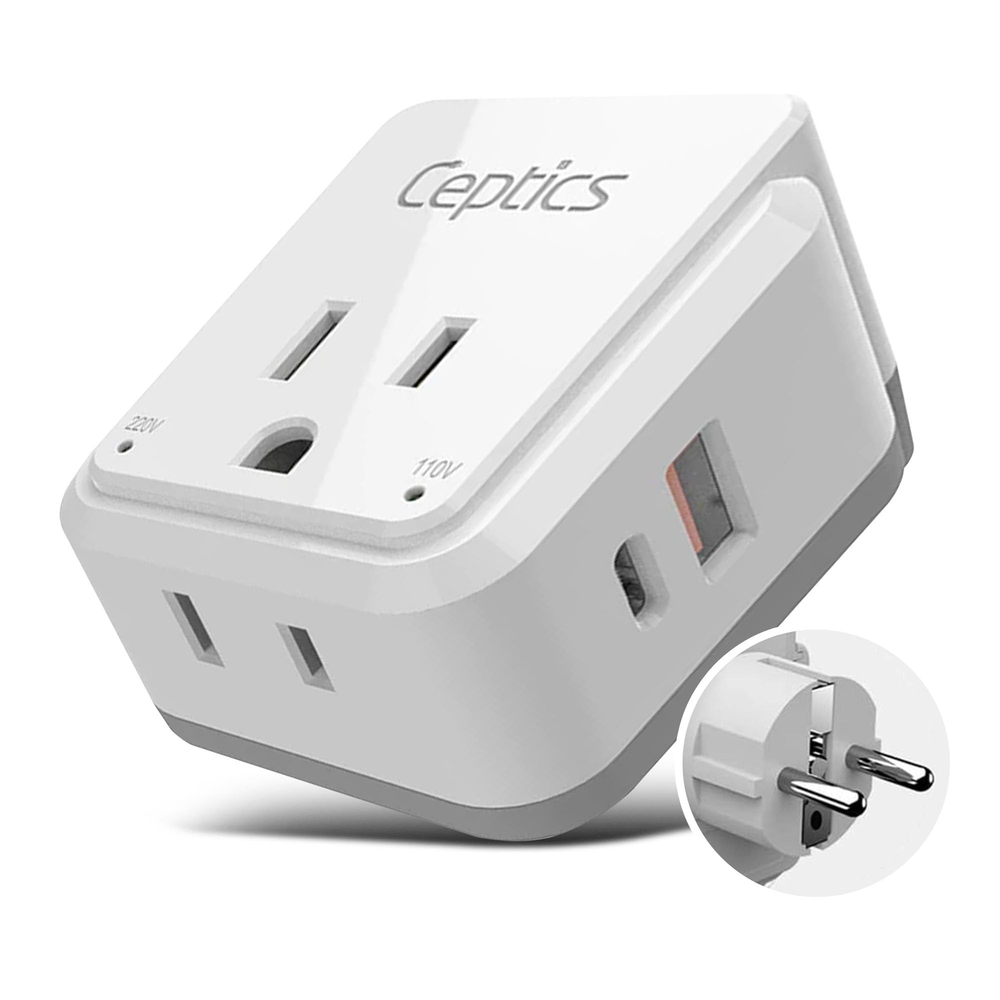 Ceptics Germany, Korea Travel Plug Adapter Set, 20W Pd & Qc, Safe Dual Usb & Usb C   2 Usa Socket   Use In Schuko, France, Russi