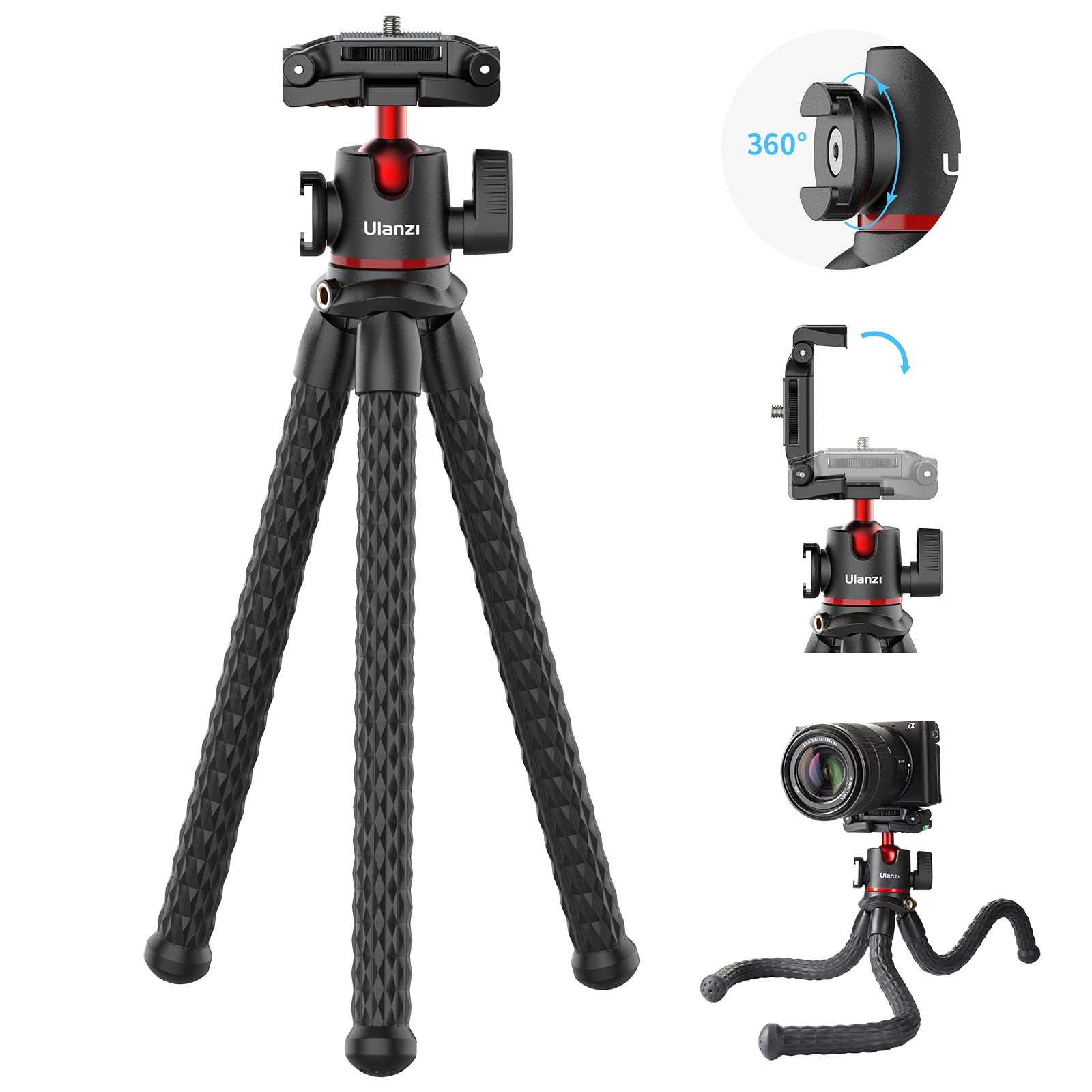 ULANZI MT-33 Camera Tripod,Flexible Mini Tripod with 1/4 Screw for Magic Arm,Octopus Tripod Compatible with Iphone 12 Samsung Ca