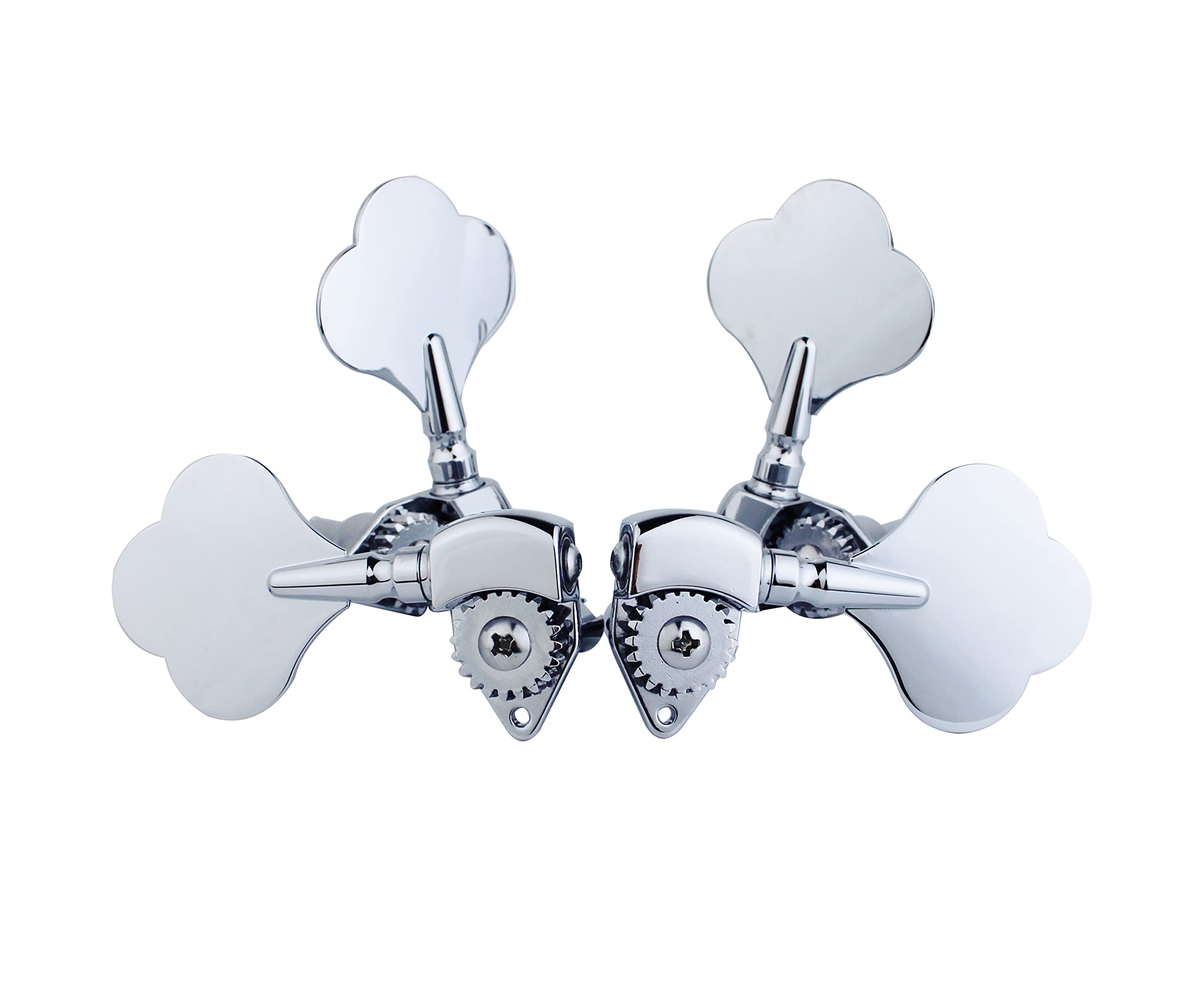 Guyker Open Frame Electric Bass Machine Head (2R + 2L)   1:20 Ratio Gear Tuners Tuning Key Pegs   Chrome