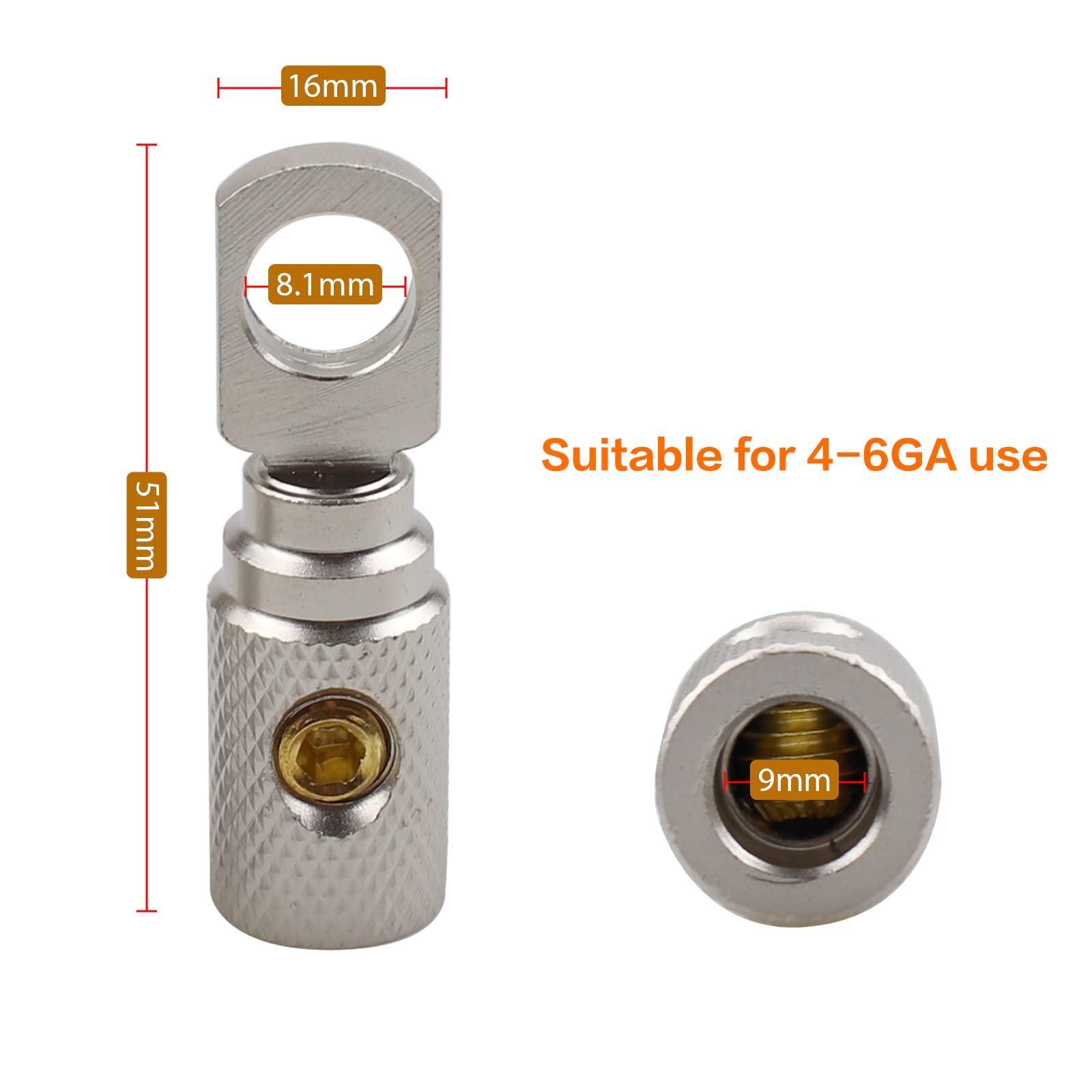 Zookoto 2 Pcs 4Ga Wire Ga Reducer, For Car Stereo Audio Awg Pin Power Ground Wire Reducer