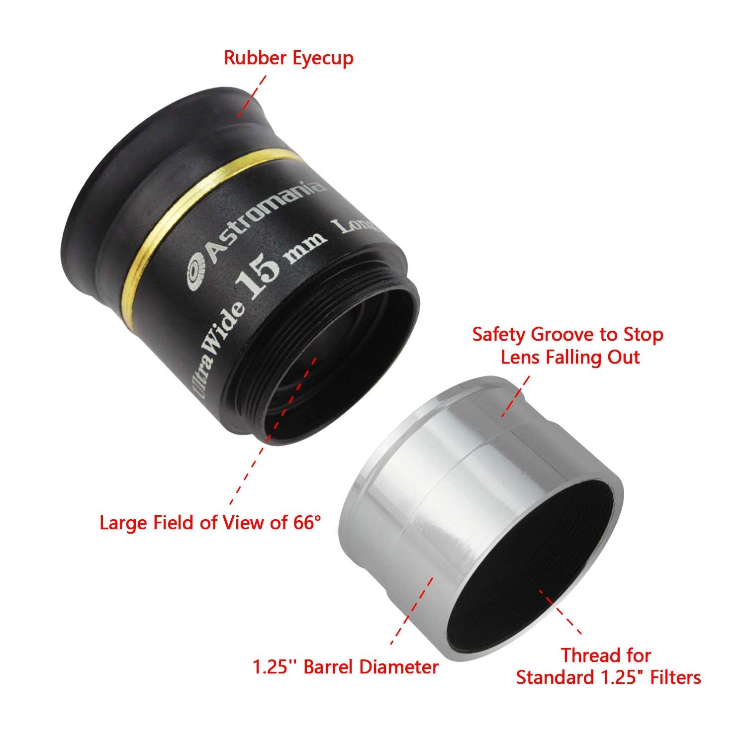 Astromania 1.25'' 15Mm 66 Degree Ultra Wide Angle Eyepiece For Telescope