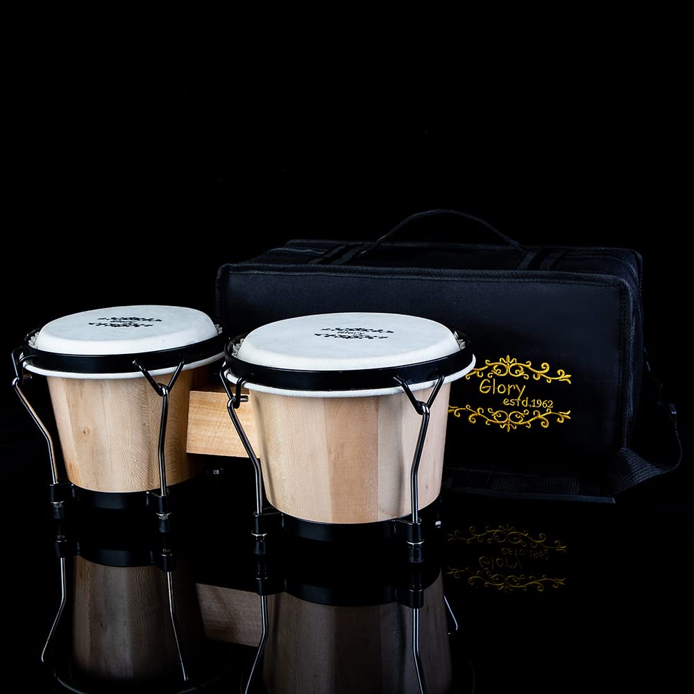 Glory Bongo Drums 6    And 7    Wood Percussion Instrument Bongos With Bag And Tuning Key,Natural