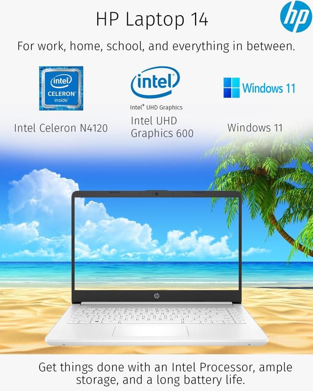 Hp New 14'' Hd Ultral Light Thin Laptop, Quad-Core Intel Celeron Processor, 8Gb Ram, 192Gb (64Gb Emmc+ 128Gb Sd), Wi-Fi, Upto 11