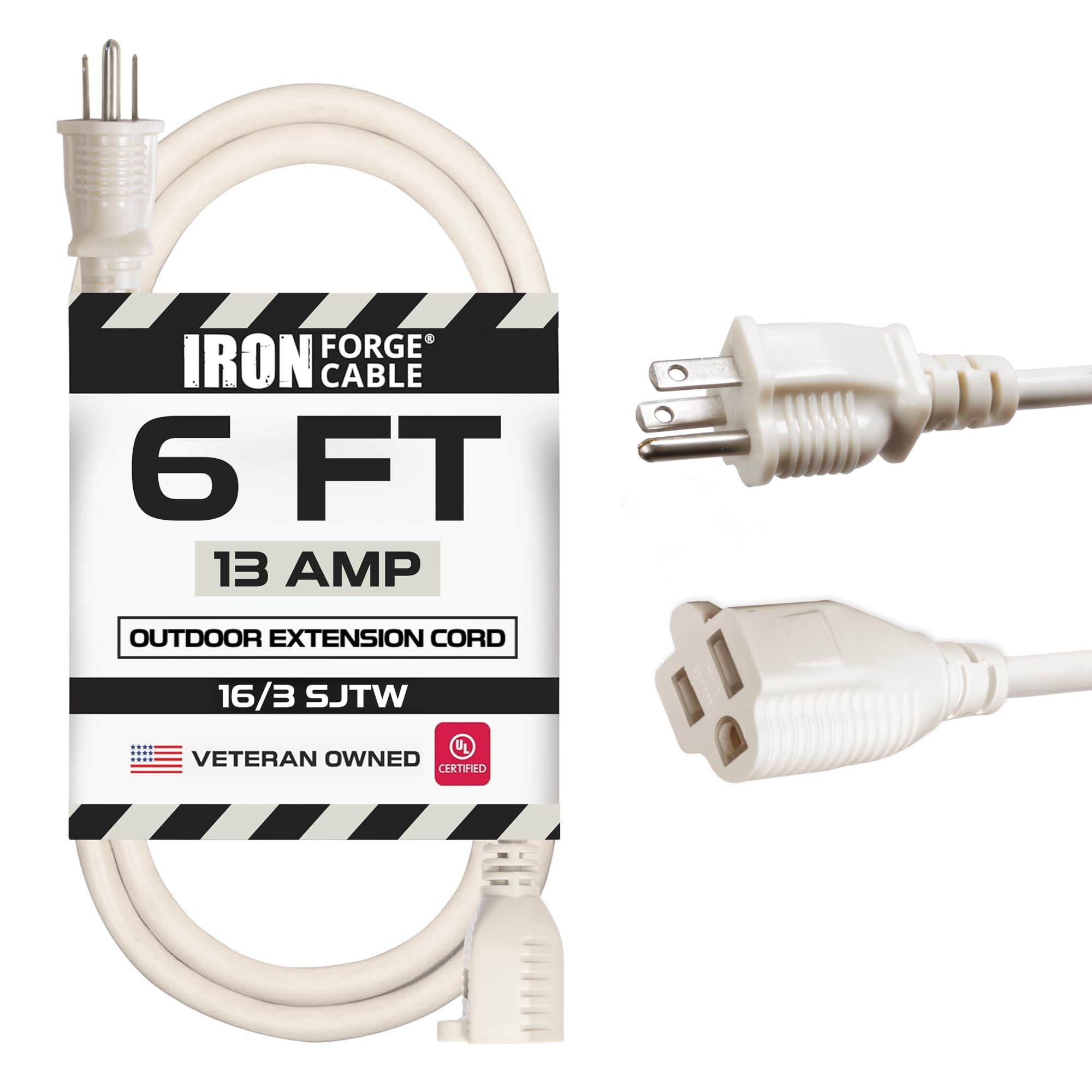 Iron Forge Cable 6 Ft Beige Outdoor Extension Cord   16/3 Sjtw 6Ft Extension Cord 3 Prong, 13 Amp All Weather Heavy Duty Power C