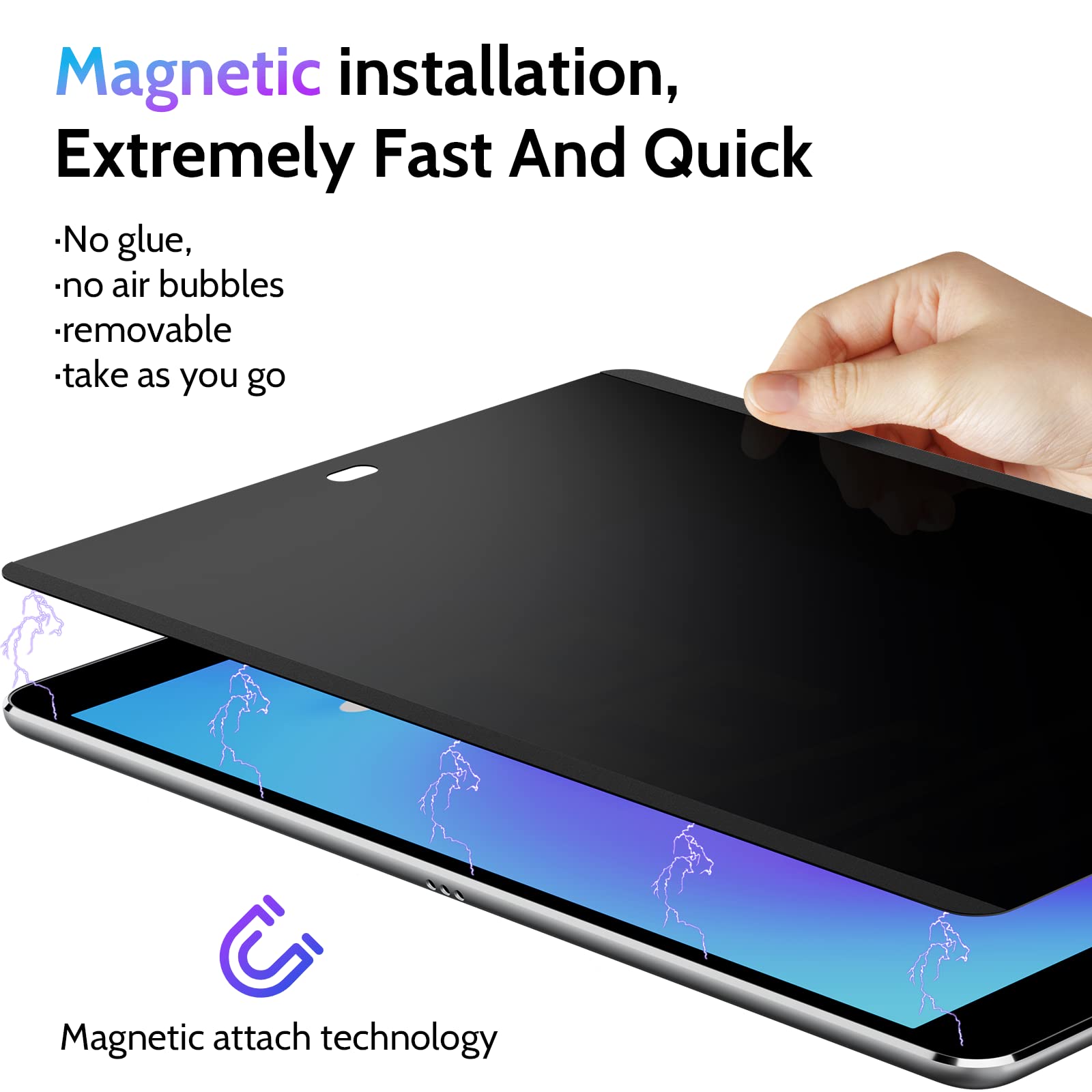 Peslv Magnetic Privacy Screen Protector For Ipad 9Th 8Th 7Th Generation 10.2 Inch & Ipad Air 3Th & Ipad Pro 10.5 In, Removable A