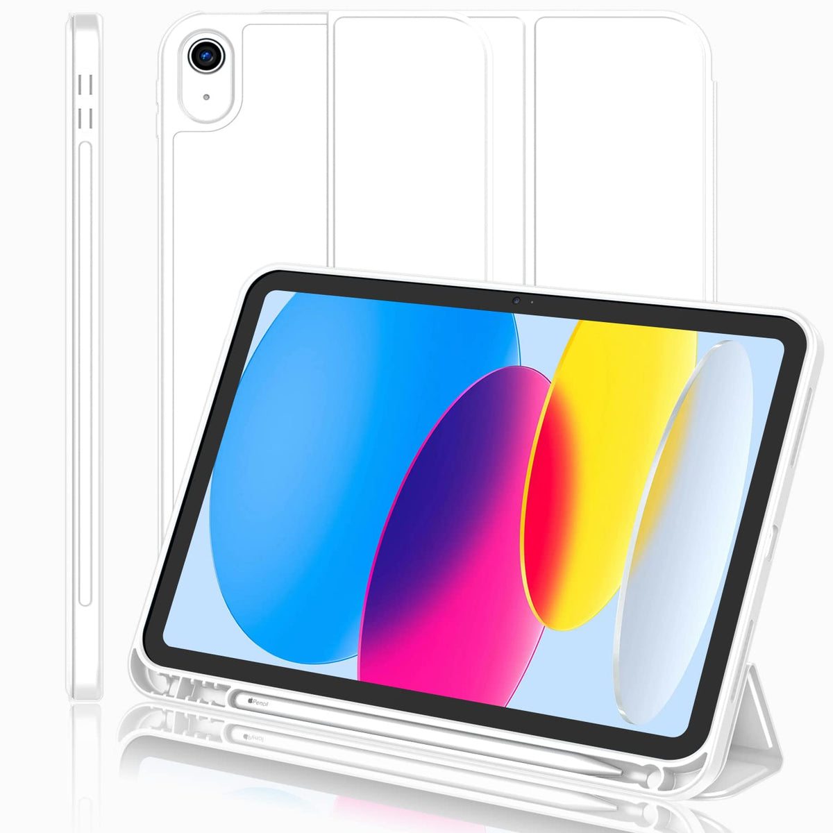 Imieet New Ipad (A16) 11Th Generation Case 11 Inch 2025, Ipad 10Th Generation Case 2022 10.9 Inch With Pencil Holder, Trifold Stand Smart Cover With Soft Tpu Back,Auto Wake/Sleep(White)