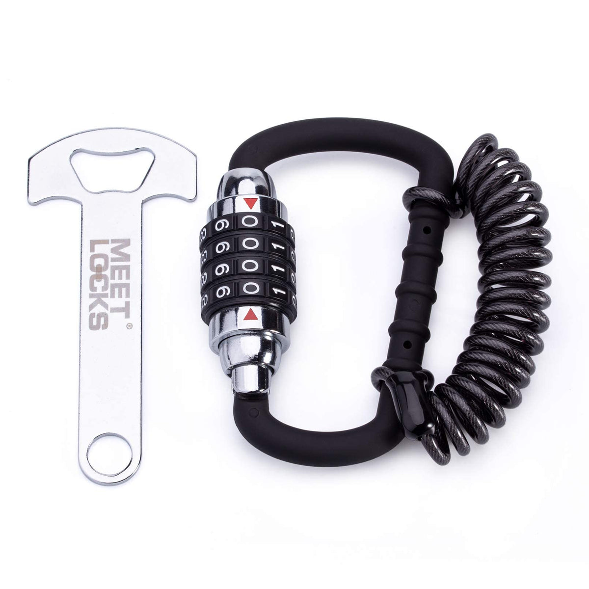 Meetlocks Motorcycle Helmet Cable Lock With T Bar 4 Digit Resettable Bike Lock Combination Bicycle Lock Cable Caribeaner Lock Bi