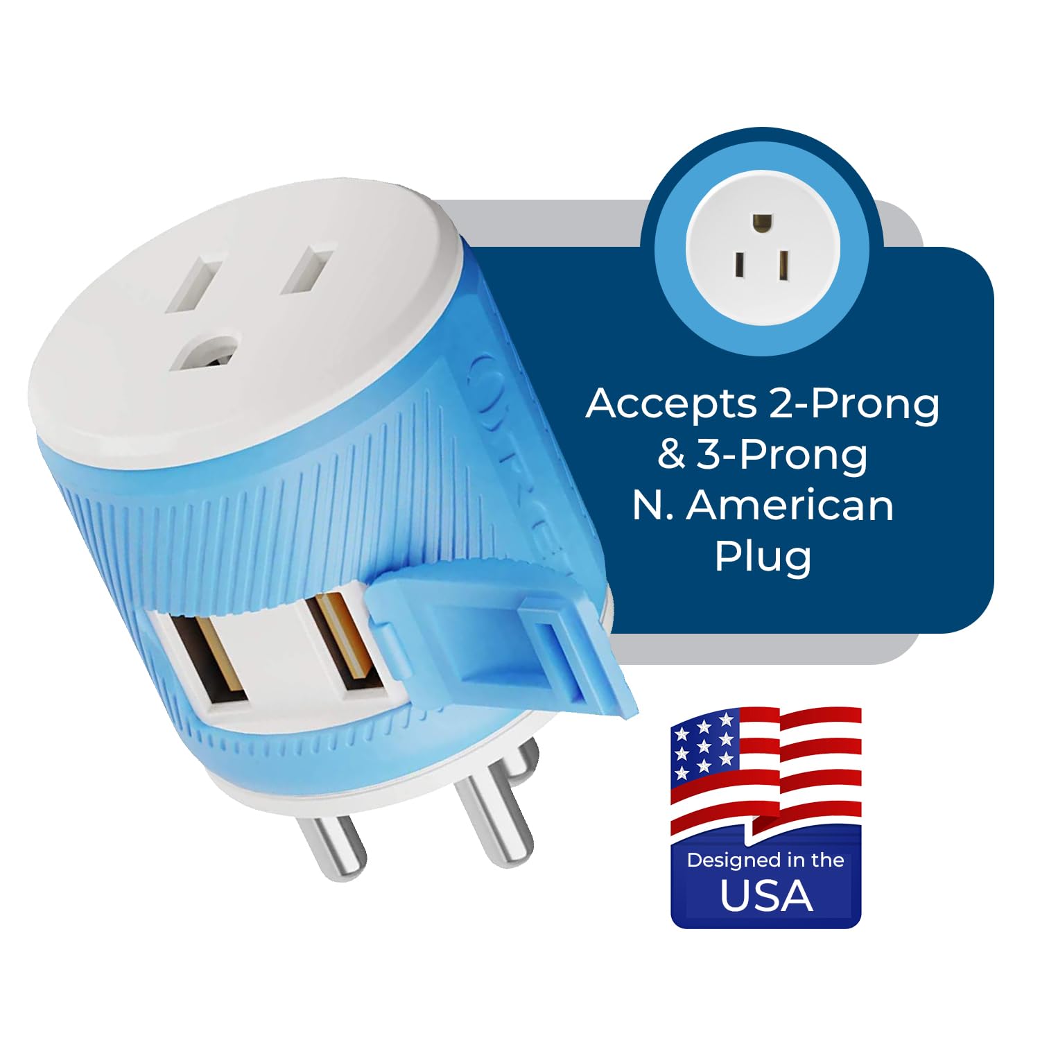 Orei 3 In 1 India Plug Adapter (Type D Travel Adapter) With 2 Usb Inputs And 1 Type B Input - Ce & Rohs Certification - Plug Ada