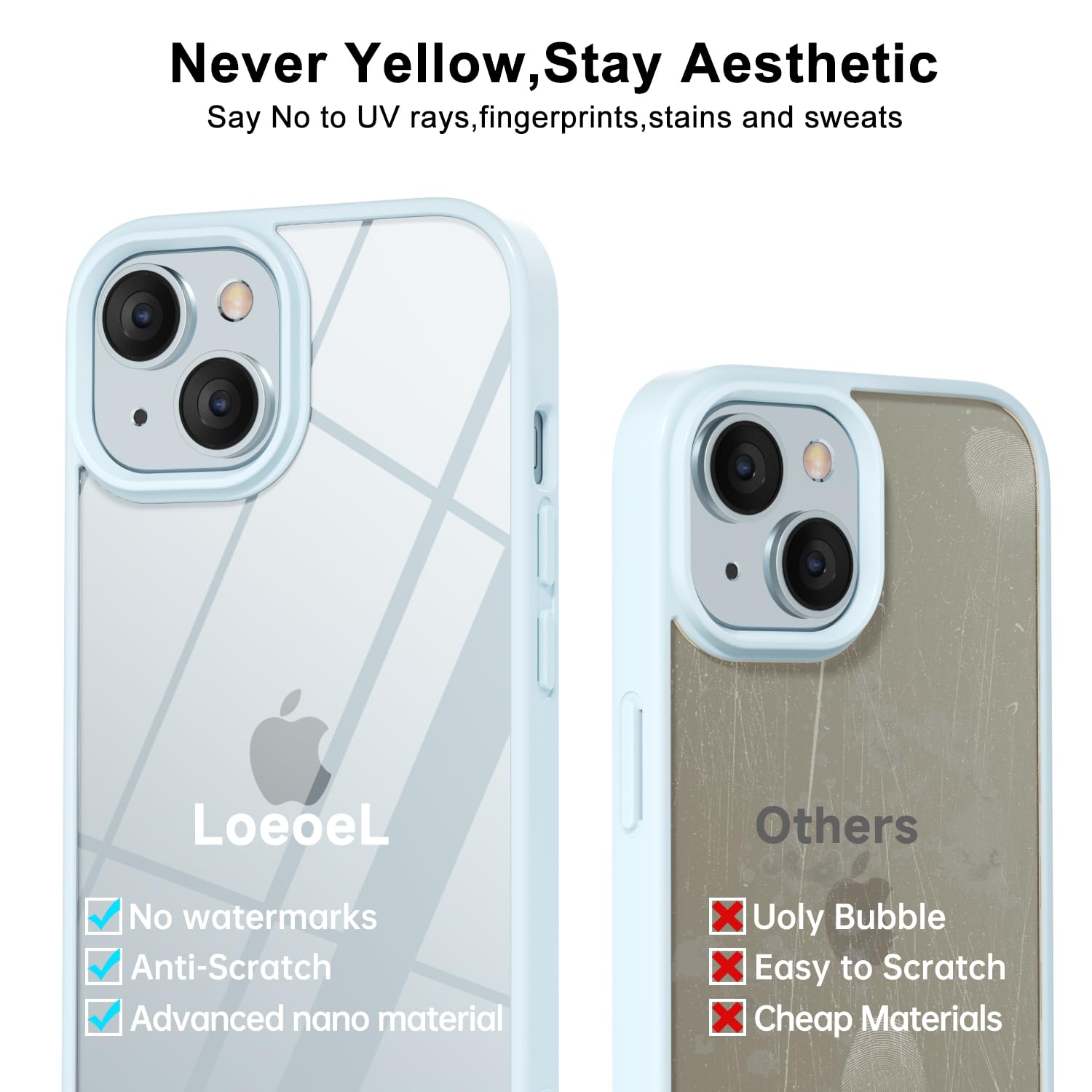 Loeoel For Iphone 15 Case Clear, Transparent Hybrid 15 Phone Case [Hard Plastic & Soft Silicone Bumper] Acrylic Non Yellowing Th