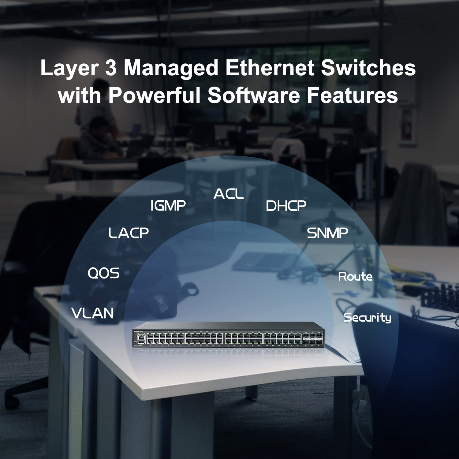 Mokerlink 48 Port Gigabit Managed Switch, 48 Port Ge, 6X10G Sfp+, 1 Console Port, 1 Usb Port, L3 Smart Web Managed, Rackmount, D