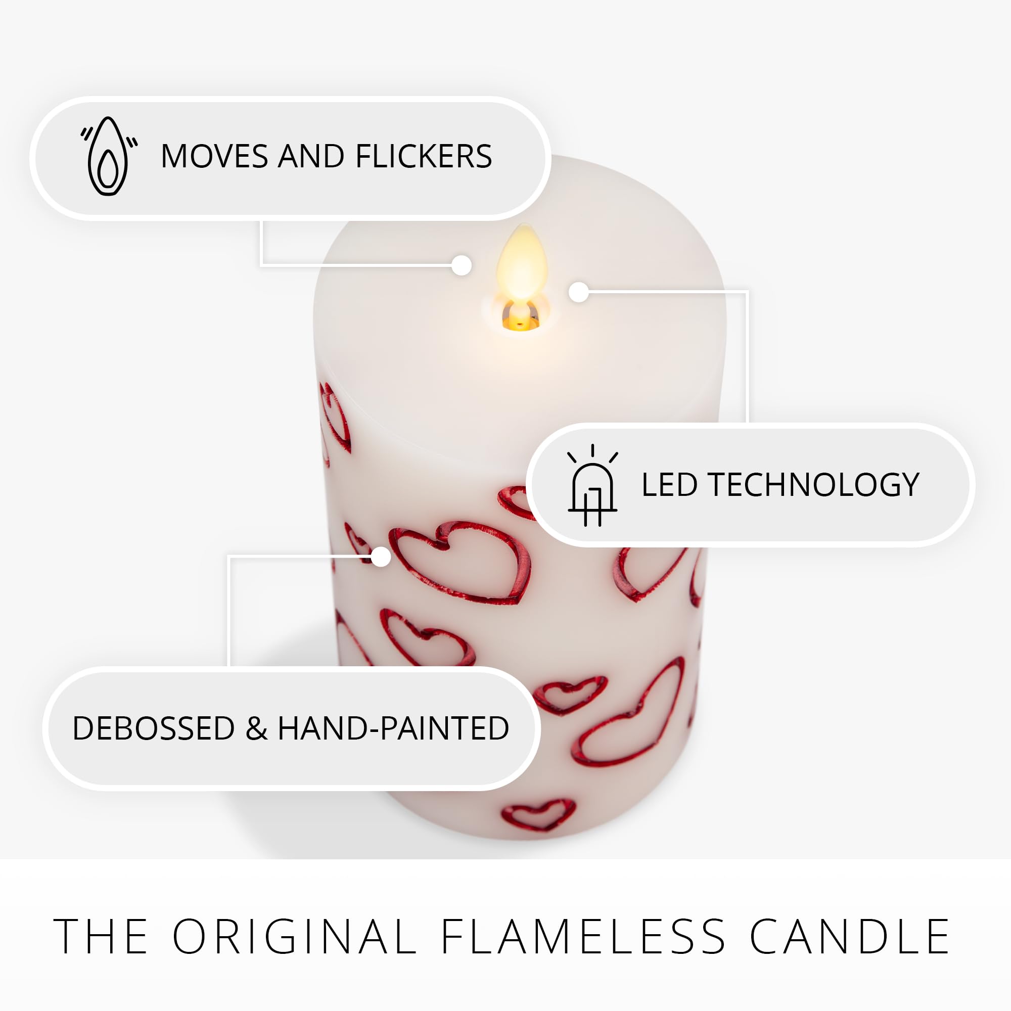 Luminara Debossed Hearts Pillar Candle Metallic Red   Patented Flickering Flameless Technology   Valentine'S Day Collection   Re