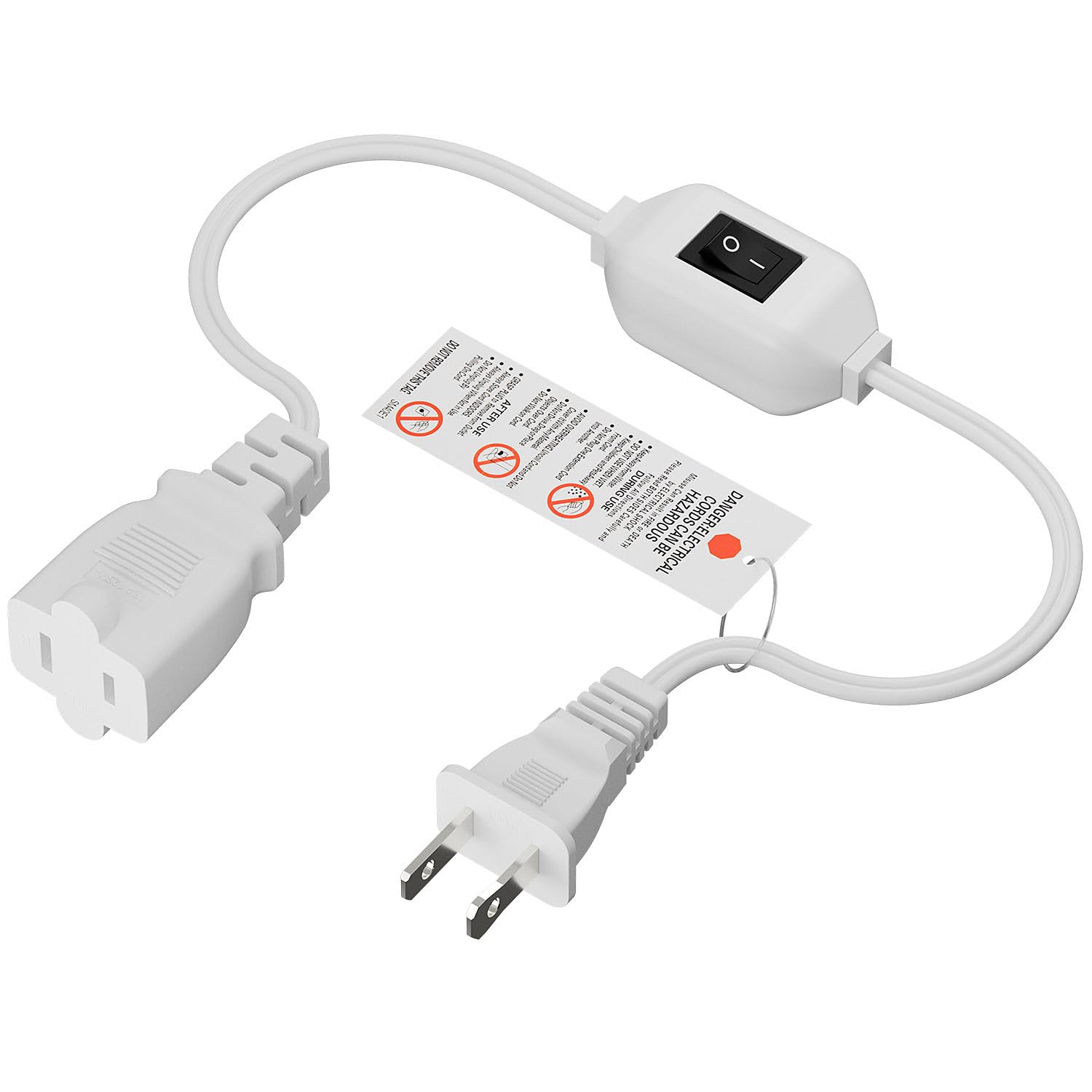 On Off Switch Extension Cord [2 Feet], 2 Prong/2 Outlet Polarized Extension Cord With Switch 12A/125V For Your Chargers/Lamp/Pow