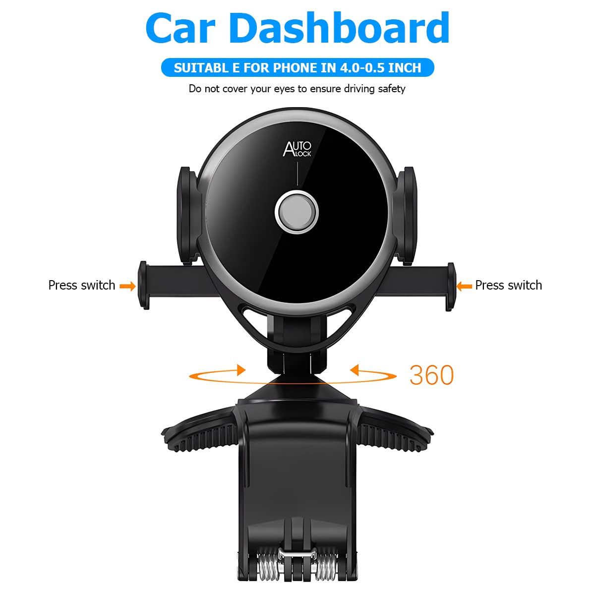 Belomi Car Phone Holder Mount, Clip On Auto Dashboard, Cell Phone Stand With Parking Number Plate, 360 Degree Rotation One Hand