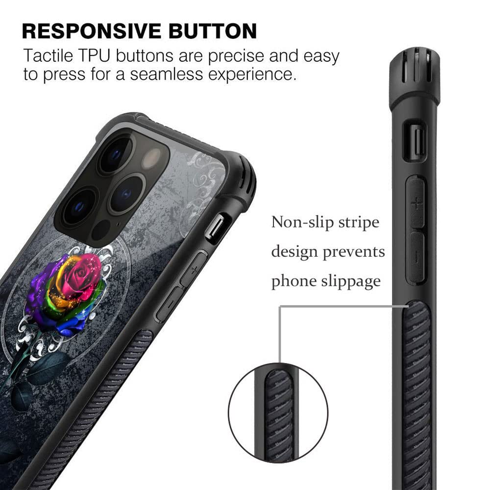 ZHEGAILIAN iPhone 14 Pro Max Case Retro Colorful Flowers Anti-Scratch Organic Glass