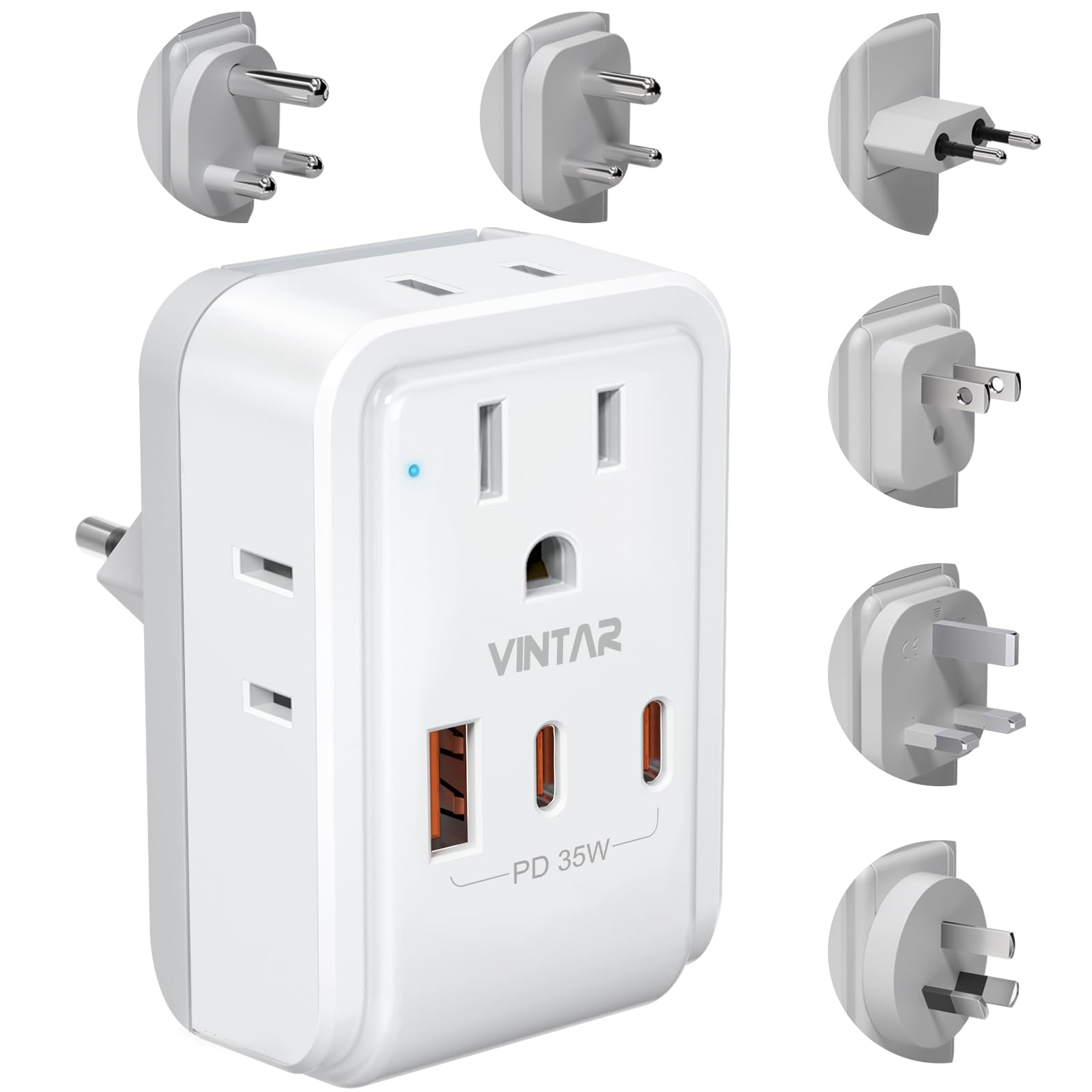 Universal Travel Adapter Kit, Vintar Pd 35W International Power Adapter With 3 Usb Ports (2 Usb C) & 4 Ac Outlets, Type A,C,G,D,