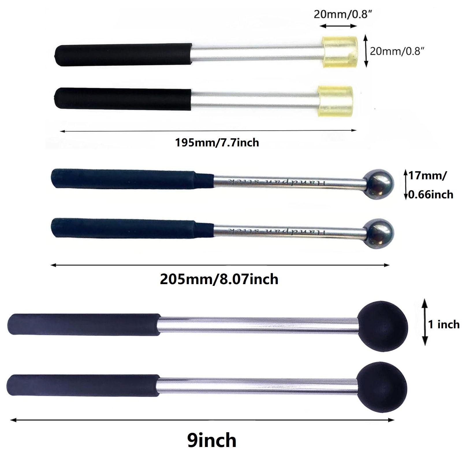 Tuoren 3 Pair Steel Tongue Drum Mallets With Storage Bag, 2 Pair Rubber Head Glockenspiel Sticks, 1 Pair Metal Head Percussion S