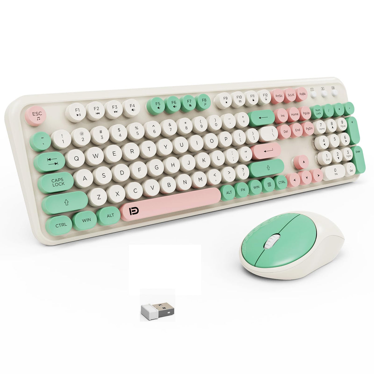 Wireless Keyboard And Mouse Set, 105 Keys Full Size Cute Colorful Keyb ...