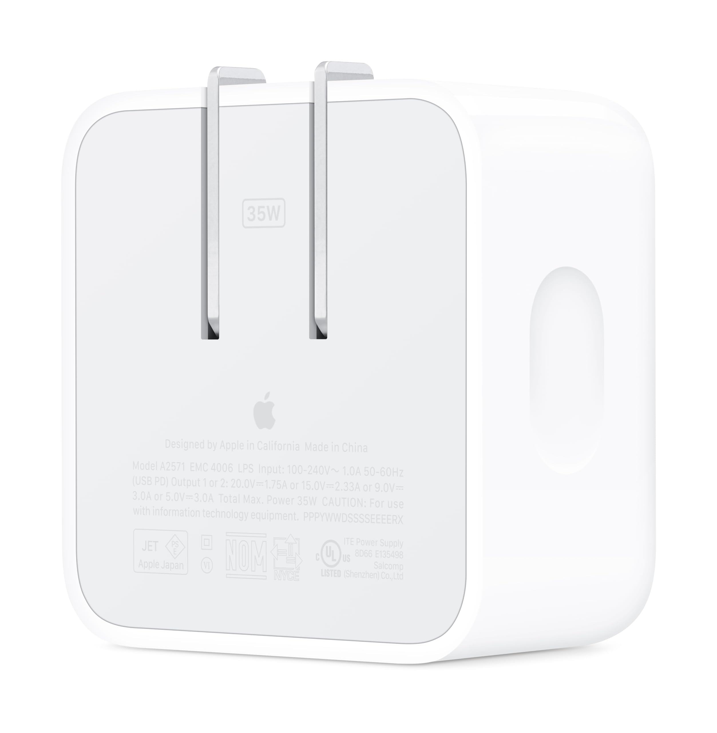 Apple 35W Dual USB-C Power Adapter - Fast Charging Wall Charger, White, Model MW2H3AM/A