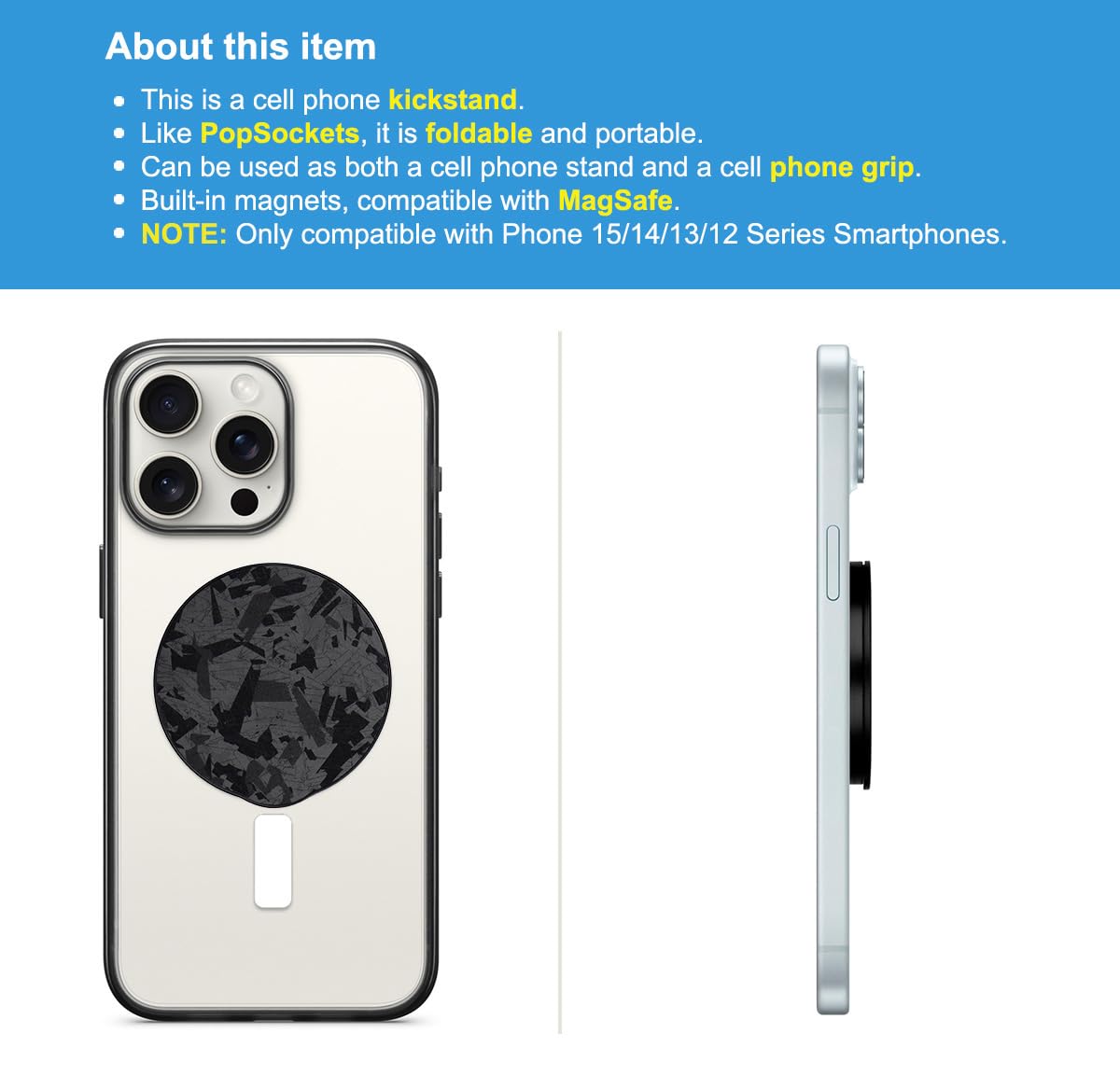 Haobobro Foldable Phone Grip - Magnetic Cell Phone Stand Holder - Compatible With Mag Safe - Microfiber Leather Kickstand For Ip