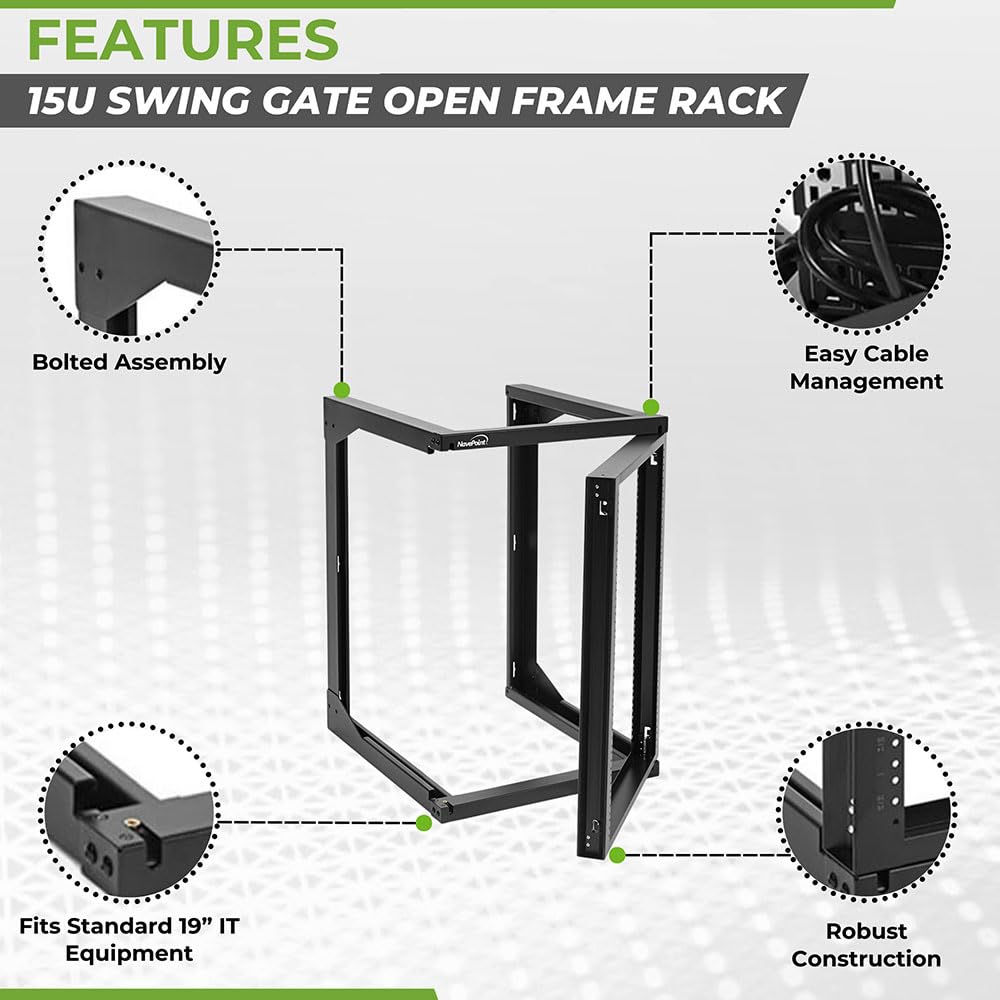 Navepoint 15U Server Rack With Swing Gate   15U Wall Mount Rack For 19 Inch It Equipment Open Frame Rack   Network Rack Wall Mou