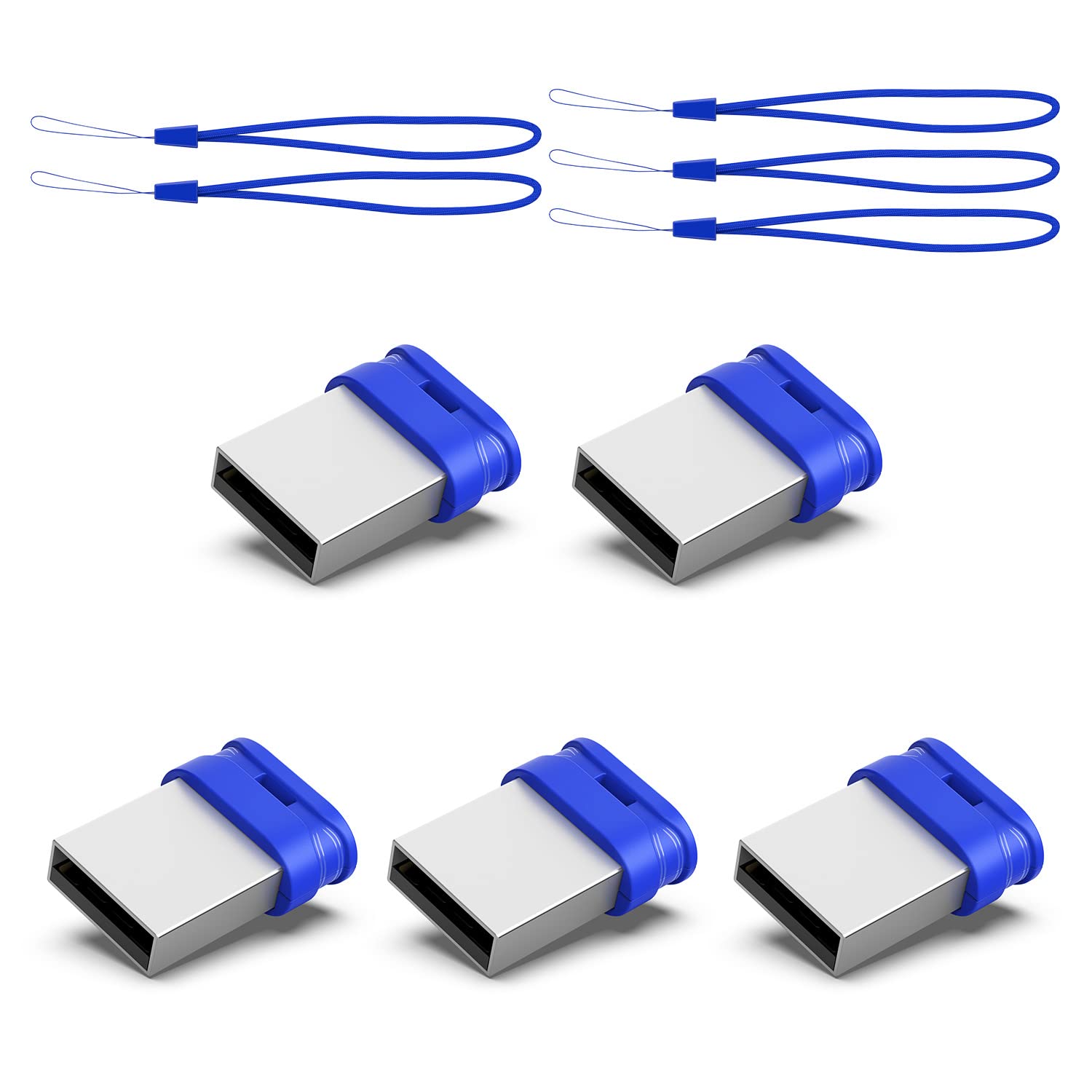 K&Zz 64Gb 5 Pack Usb Flash Drives With Lanyard 64G Small Usb Drive Ultra Fit Flash Drives Mini Thumb Drive 64 Gb Micro Usb 2.0 Pen Drive, Blue
