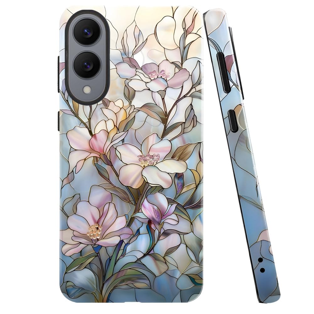 Case for Samsung Galaxy S25 Edge,Stained Glass Floral Magnolia Pattern Phone Case Military-Grade Drop Protection Cover for Women