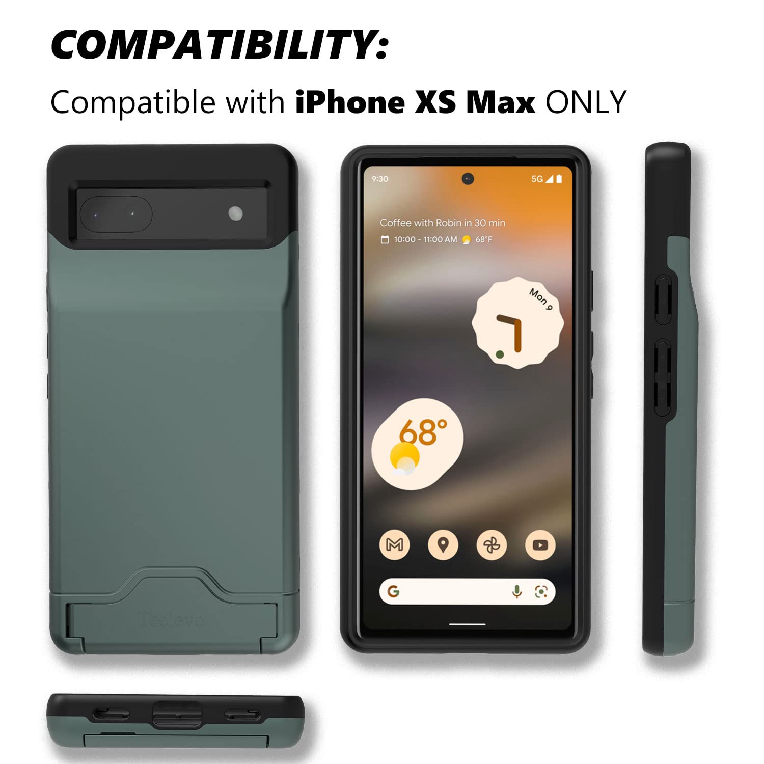 Teelevo Dual Layer Wallet Case for Google Pixel 6a 3-Card Storage Polycarbonate Dark Green