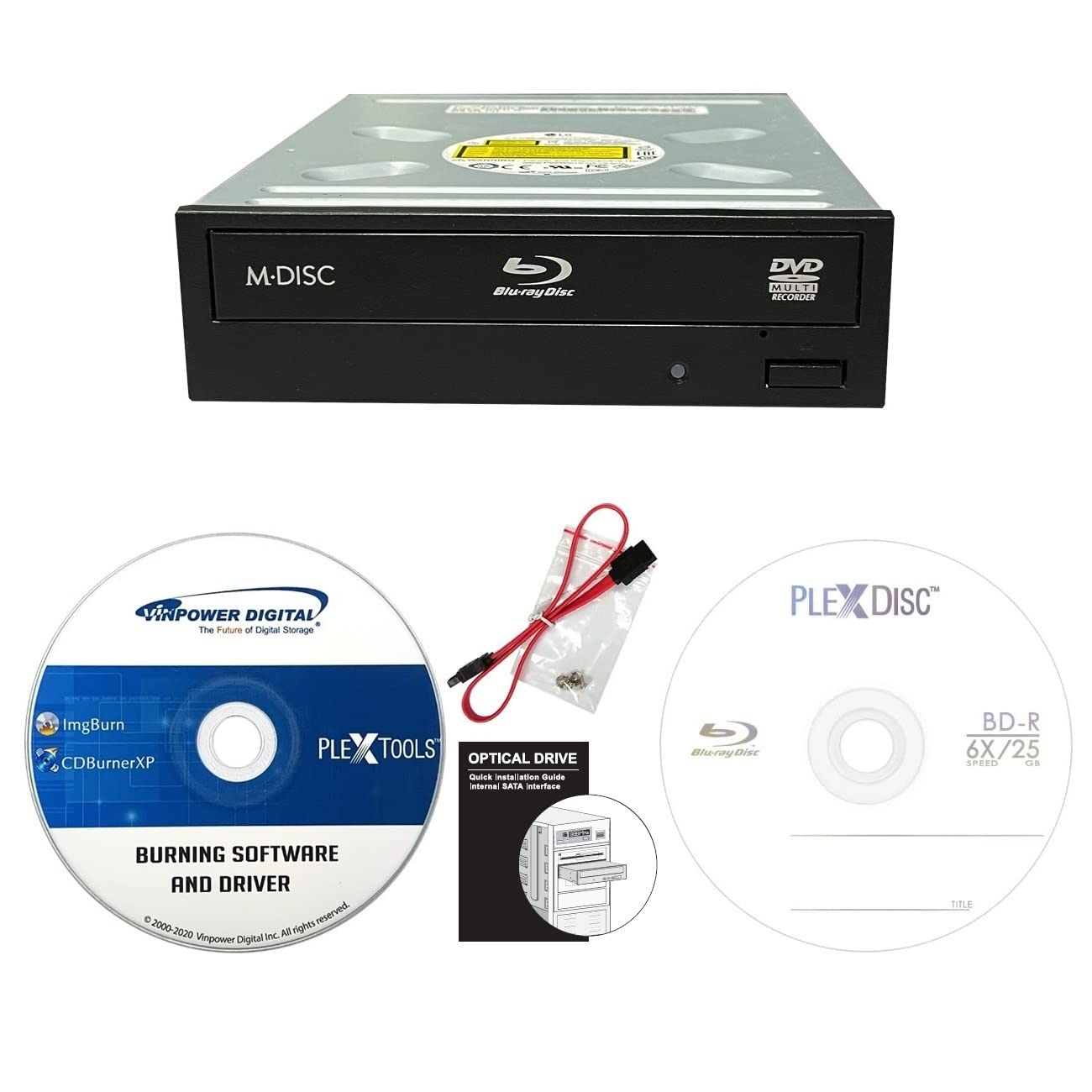 Digital LG HLDS WH16NS58DUP 16X Blu-ray BDXL DVD CD Internal Burner Drive Bundle with Free 25GB BD-R + SATA Cable + Mounting Scr