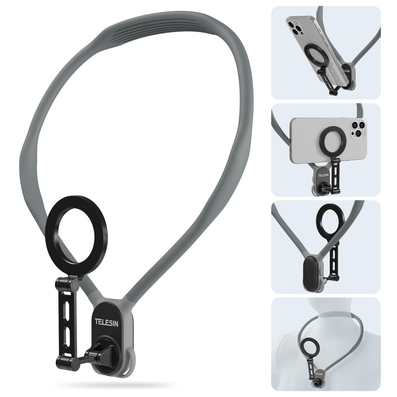Telesin Max Magnetic Neck Mount For Phones, Pov/Vlog Neck Phone Holder W Fixing Chest Strap Selfie Mount Hand Free Phone Neck Ho