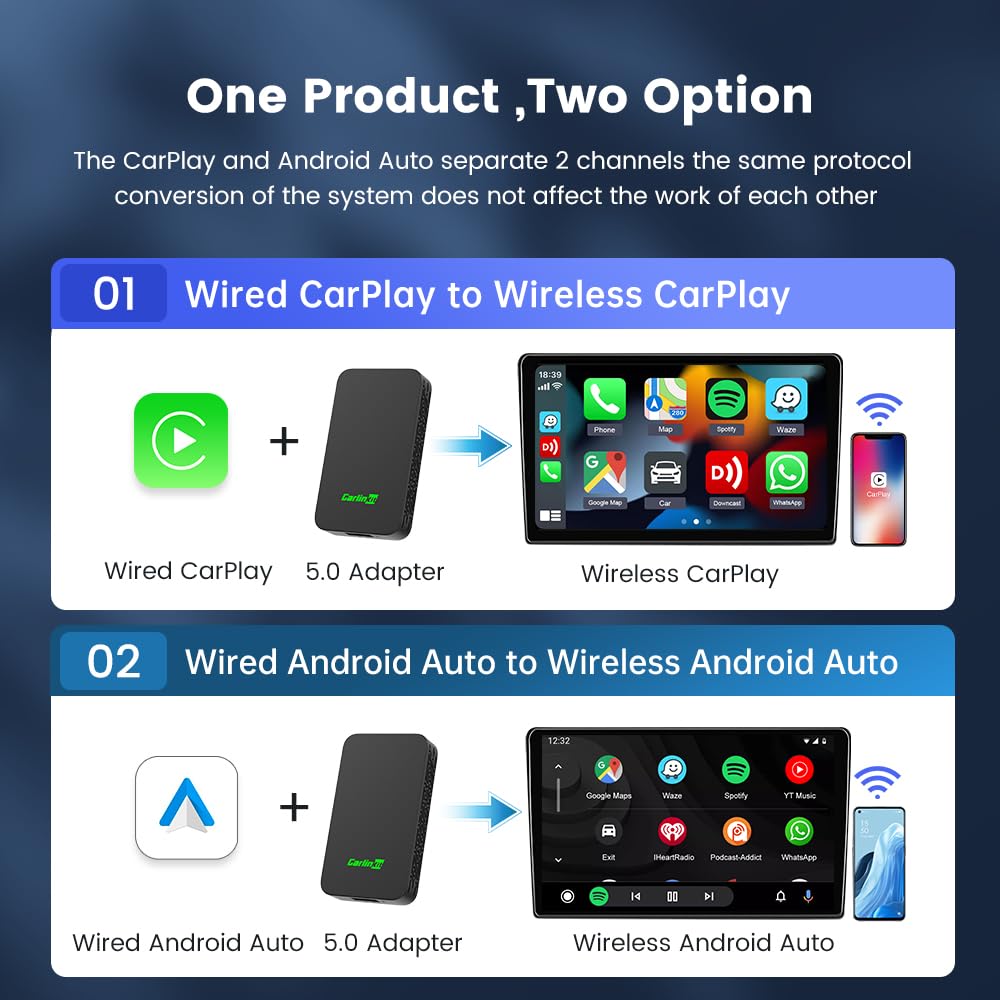 Carlinkit 5.0 Android Auto & Wireless Carplay Adapter,Plug & Plug, Two Channel Connection, Online Update,For Cars With Oem Android Auto & Wired Carplay (2016 2025), 10S Auto Connect