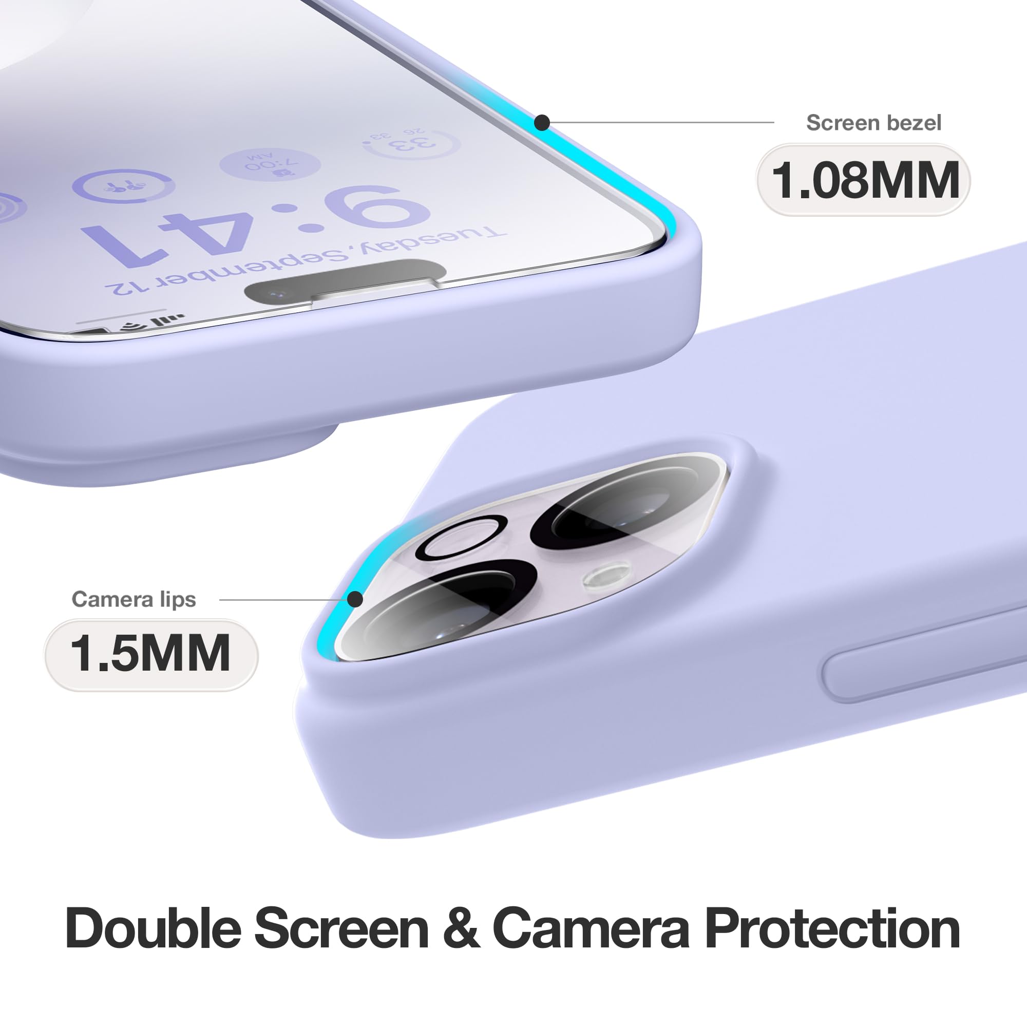 Gonez For Iphone 14 Case Silicone, With 2X Screen Protector + 2X Camera Lens Protector, [Soft Anti Scratch Microfiber Lining], L