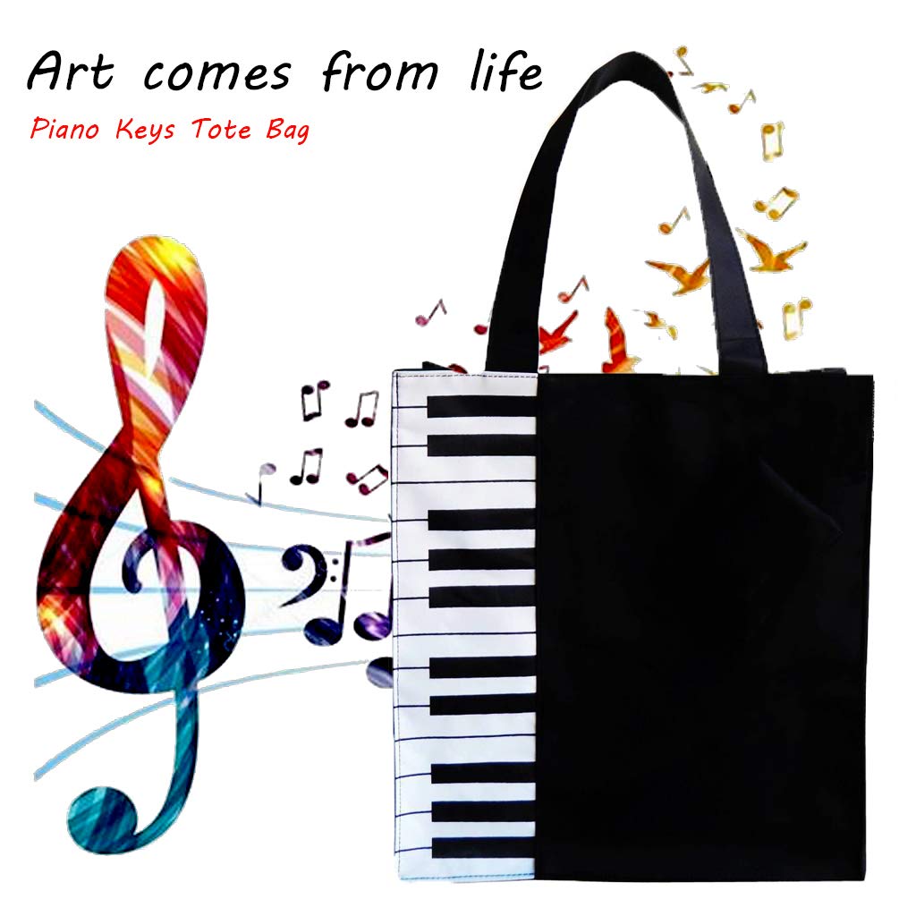 Cocomk Piano Keys Handbag Reusable Grocery Bag Shoulder Shopping Bag Tote Bag For Music Teacher Gift Bag