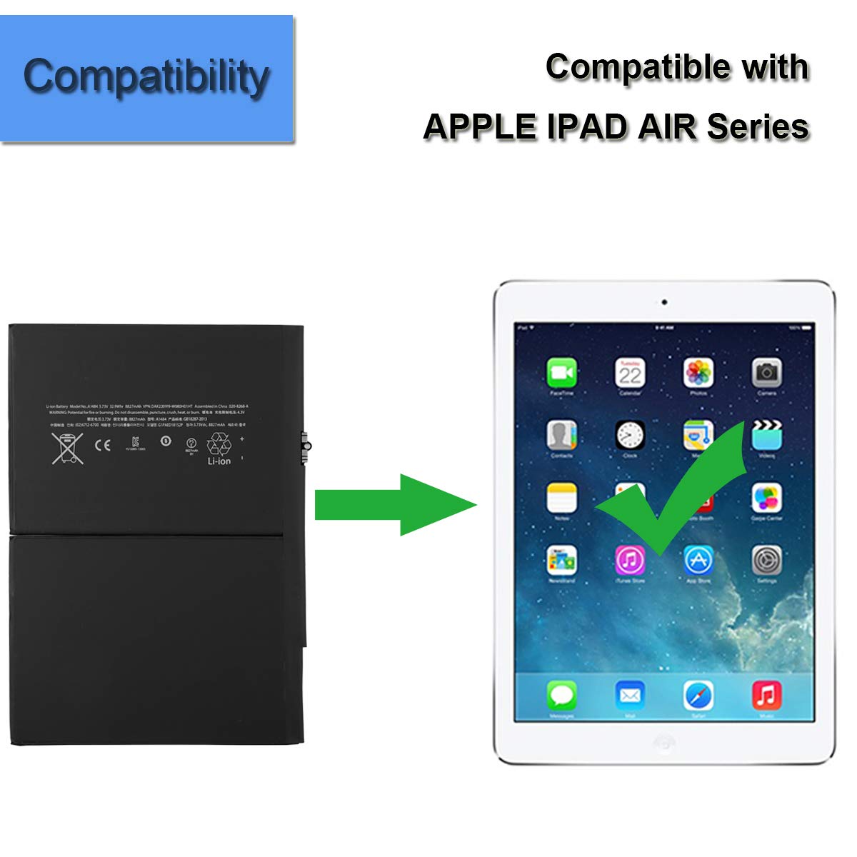 E Yiiviil Li Polymer Replacement Battery A1484 6712 6700 Compatible With Apple Ipad Air A1475,A1474,Ipad 5, Ipad 9.7 A1822,A1823