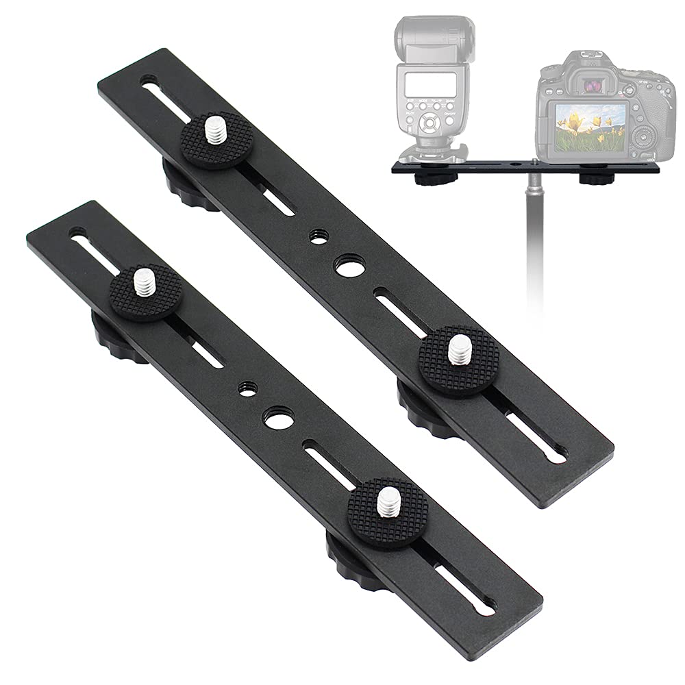 Zeetain Dual Speedlite Tripod Mount Bracket,1/4'' Dual Camera Mount Flash Extension Bar,8'' Dual Tripod Bracket For Camera,Led V