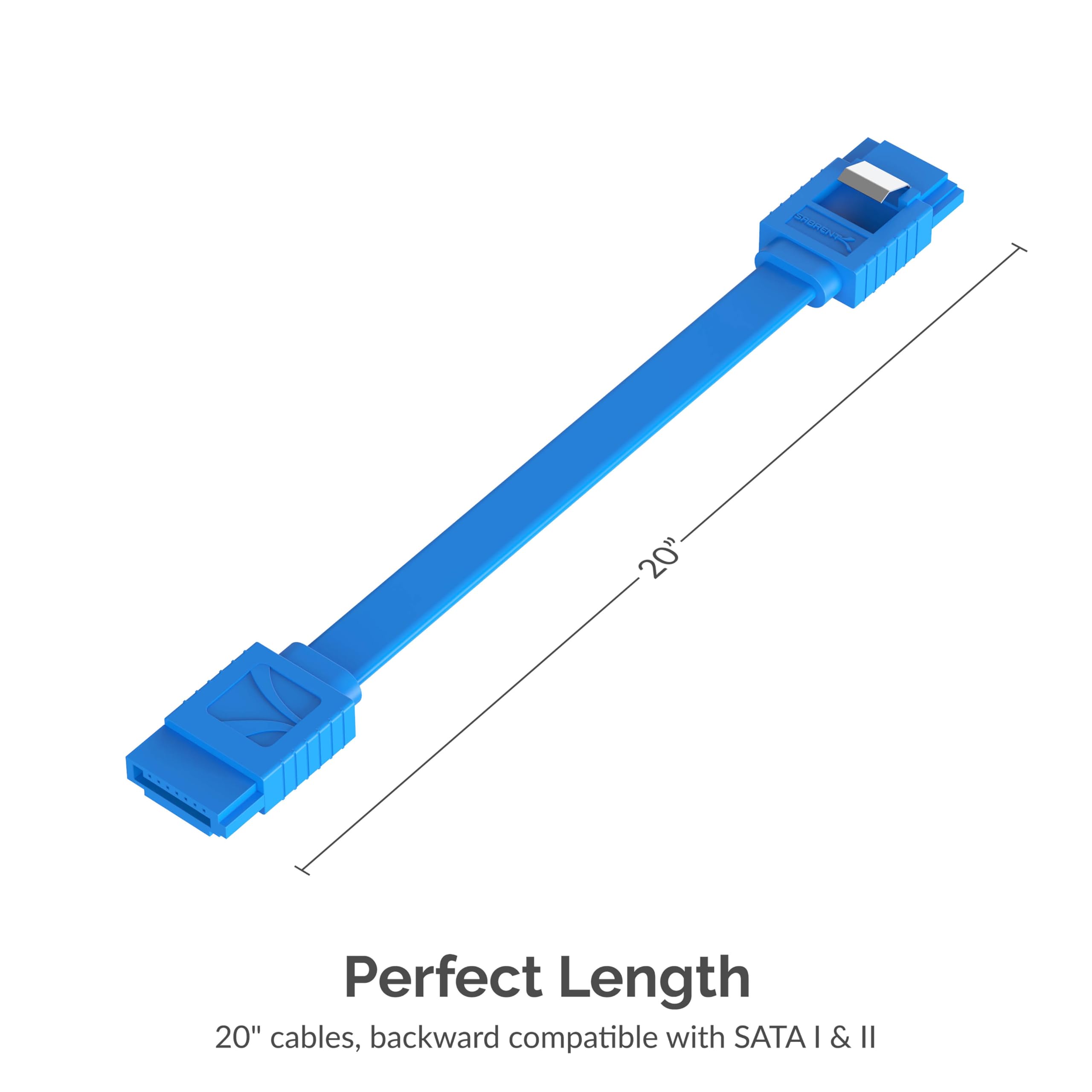 Sabrent Sata Iii (6 Gbit/S) Straight Data Cable With Locking Latch For Hdd/Ssd/Cd And Dvd Drives (3 Pack 20 Inch) In Blue (Cb Sf