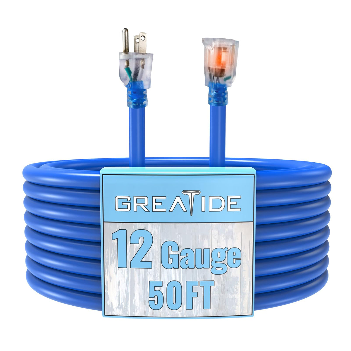 Greatide Outdoor Extension Cord With Lighted End, 12 Gauge Heavy Duty Extension Cord 50 Ft, 3 Prong Grounded 15 Amp Extension Co