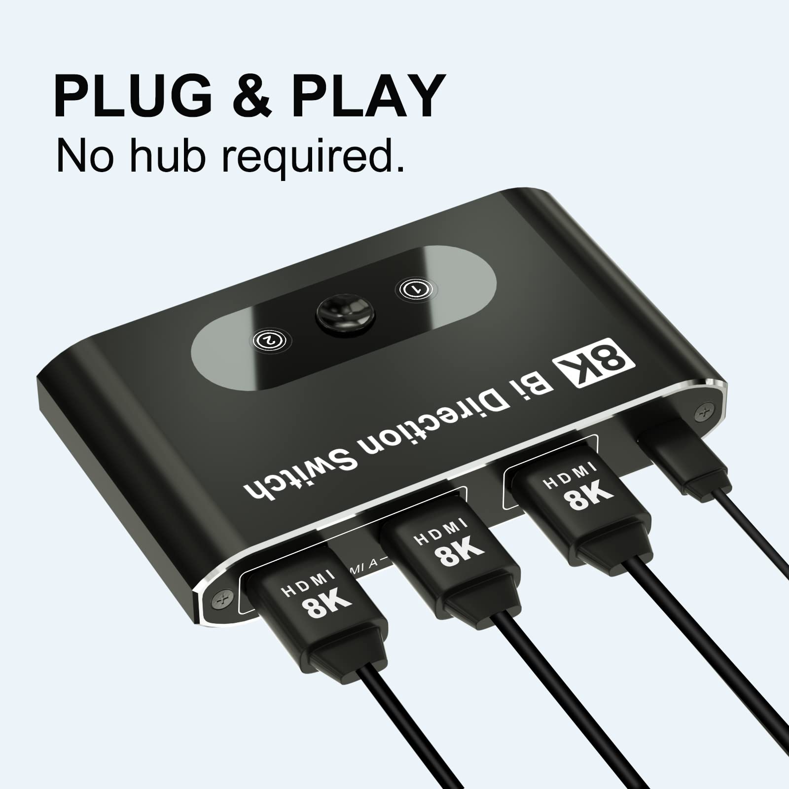 8K@60Hz Hdmi Switch 2.1, Hdmi Switcher Box 2 In 1 Out, Hdmi Selector Switch Support 4K@120Hz 1080P@240Hz, 2 Port 48Gbps Hdmi Swi